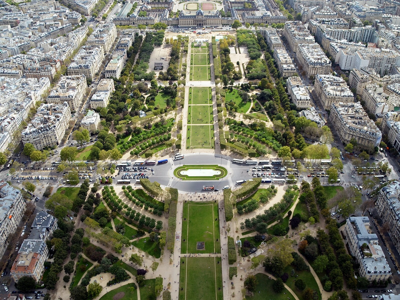 building exterior, champ de mars, 720P, mode of transportation, aerial, urban, office building exterior, sightseeing, high angle view, street, no people, HD Wallpaper