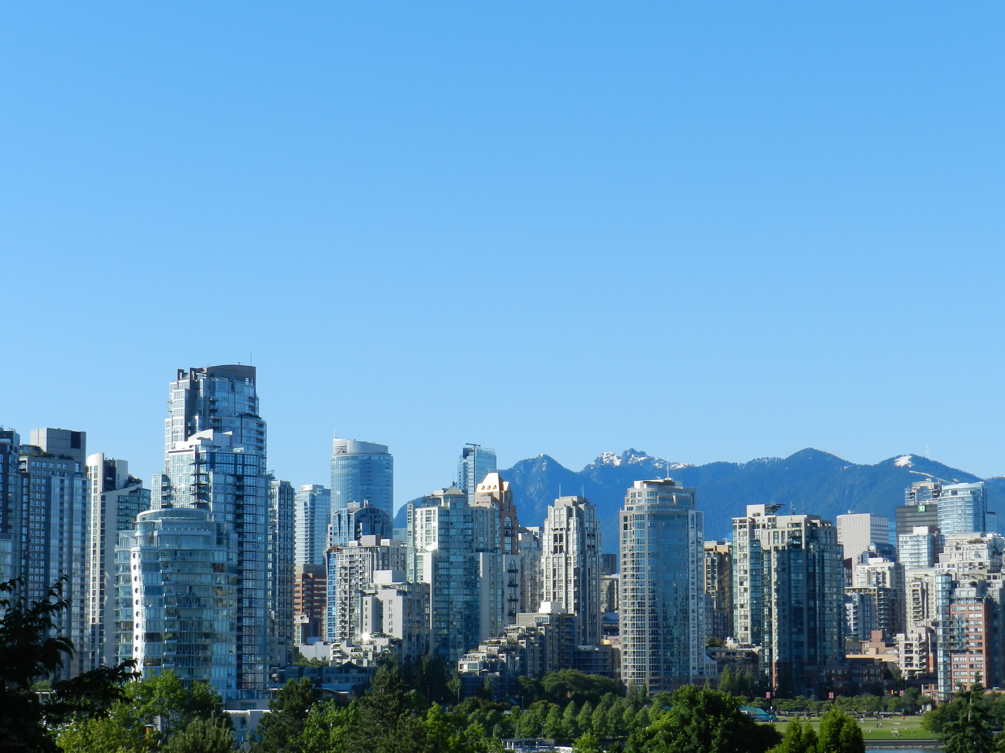 travel destinations, height, building exterior, district, modern, travel, buildings, blue, copy space, landscape, vancouver, apartments, building, photo, HD Wallpaper