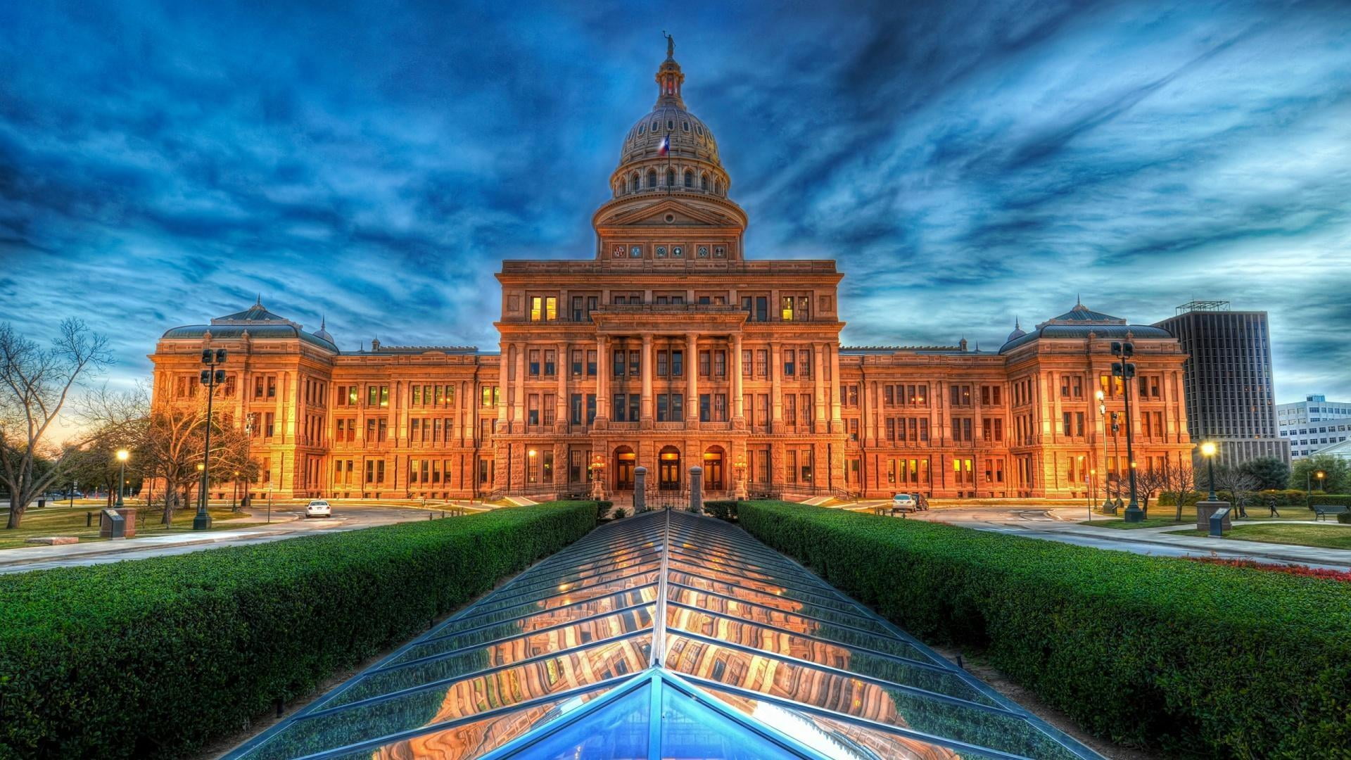 illuminated, facade, architecture, sky, austin, outdoors, state capitol, government, nature, travel destinations, twilight, usa, no people, history, cloud - sky, HD Wallpaper