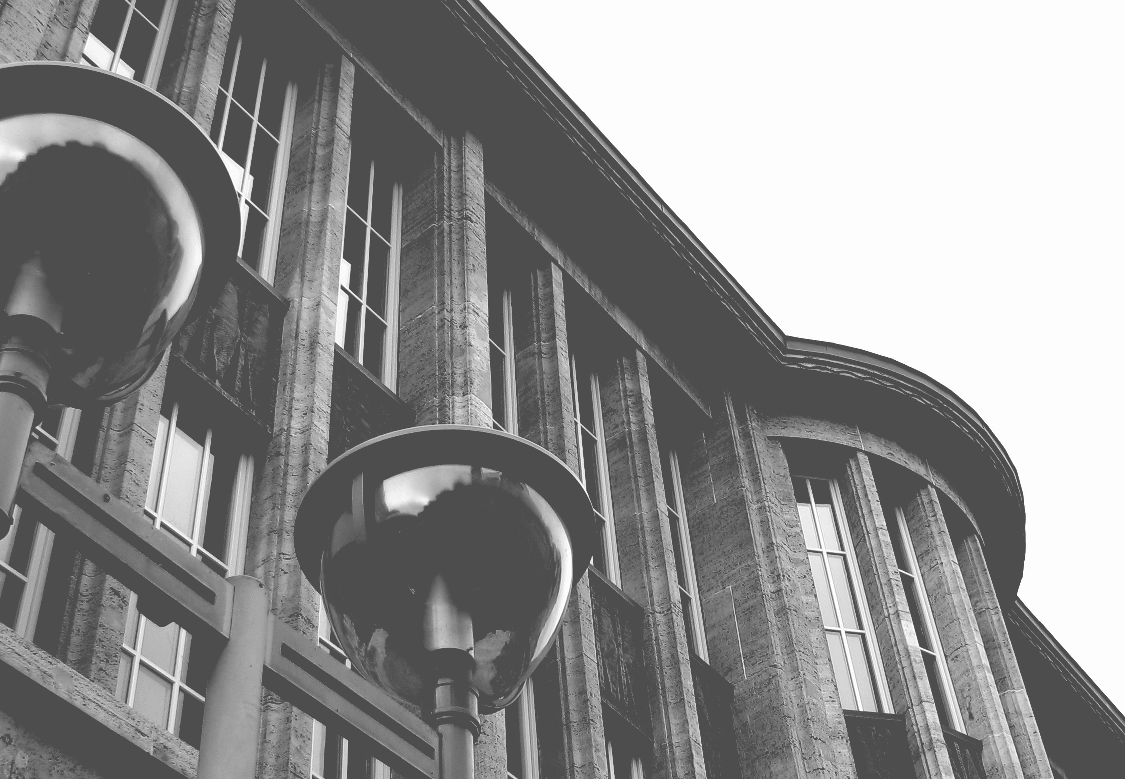 nature, representative, outdoors, black and white, lighting equipment, exterior, no people, city, sky, clear sky, facade, built structure, house, the past, HD Wallpaper