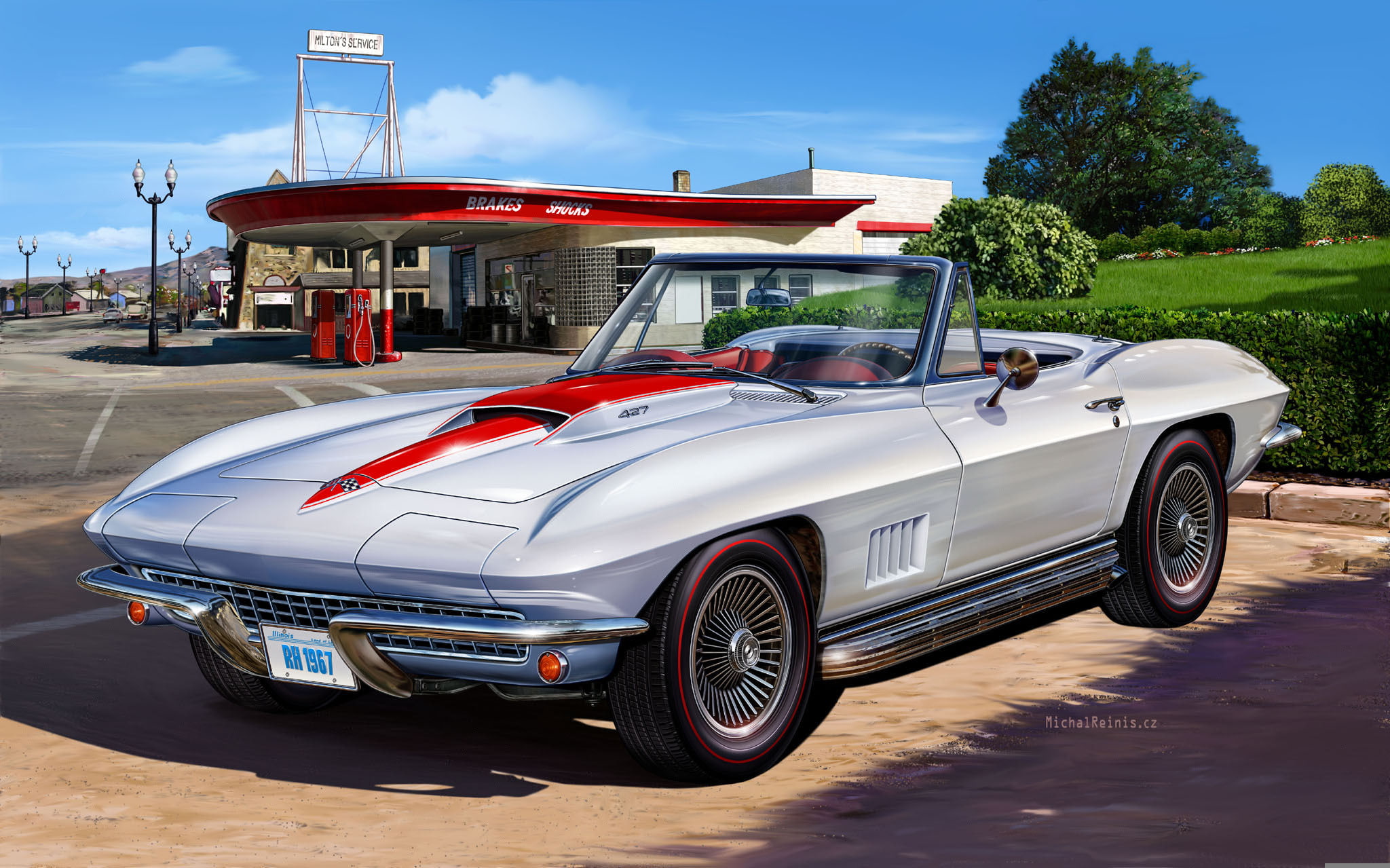 silver, sports, Corvette 427 Convertible, 1967, convertible, figure, 1080P, Sting Ray, Michal Reinis, HD Wallpaper