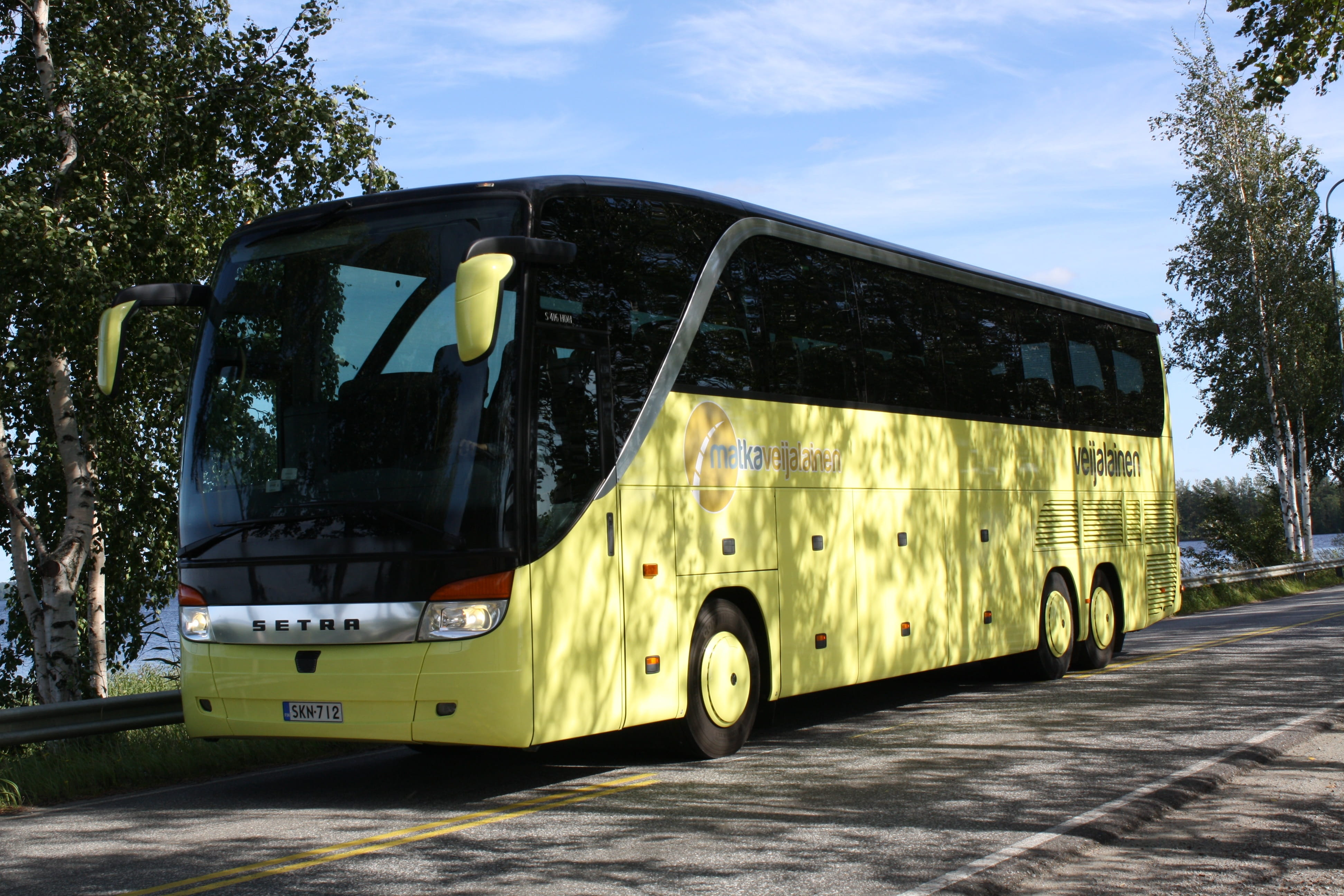 street, setra, sunlight, bus, road, land vehicle, mode of transportation, plant, yellow, motor vehicle, sky, truck, no people, public transportation, day, HD Wallpaper