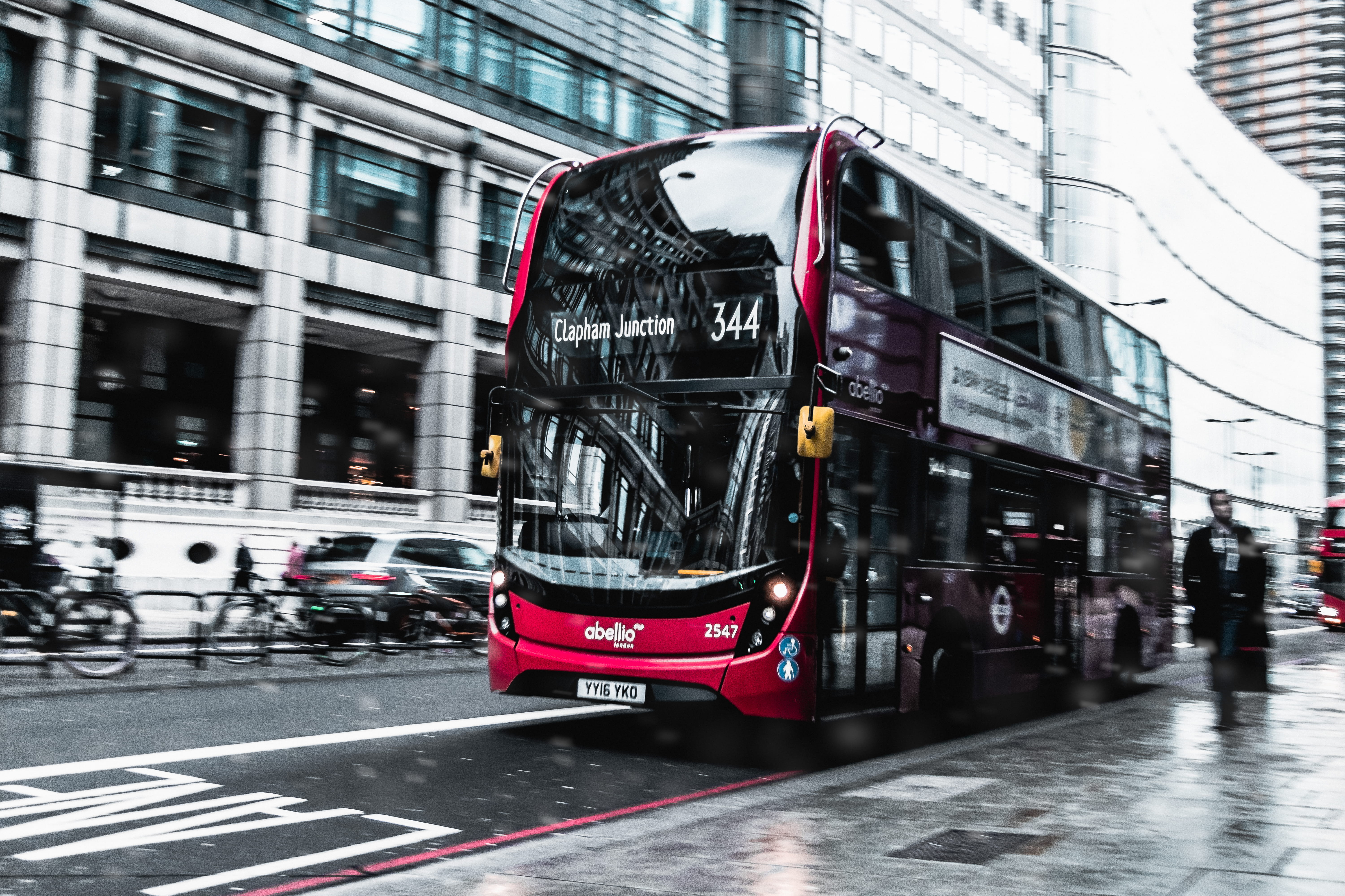symbol, motion, wheel, 5K, moody, human, bus, car, mode of transportation, double-decker bus, vehicle, city life, londonbus, day, road, sign, street, bicycle, HD Wallpaper