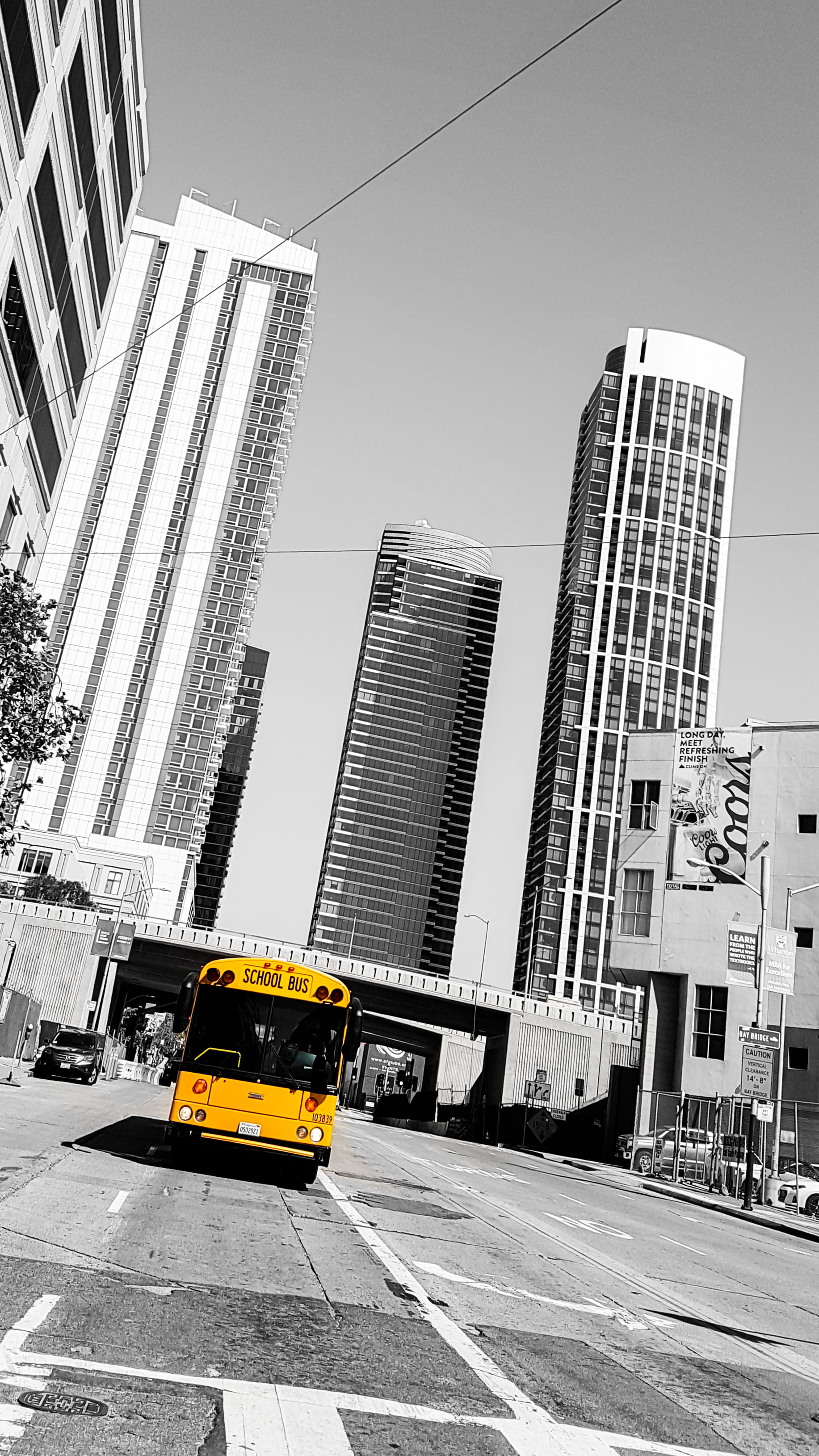 cityscape, skyscraper, tour, day, bus, office, san francisco, motor vehicle, public transportation, california, no people, clear sky, transportation, car, Phone HD Wallpaper