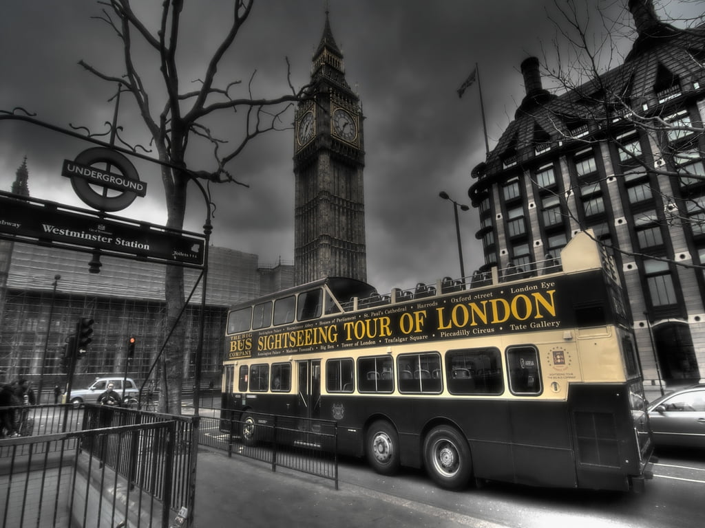 sky, land vehicle, street, government, no people, city, 480P, London, public transportation, black, bus, sign, motor vehicle, world, beige, double-decker bus, HD Wallpaper