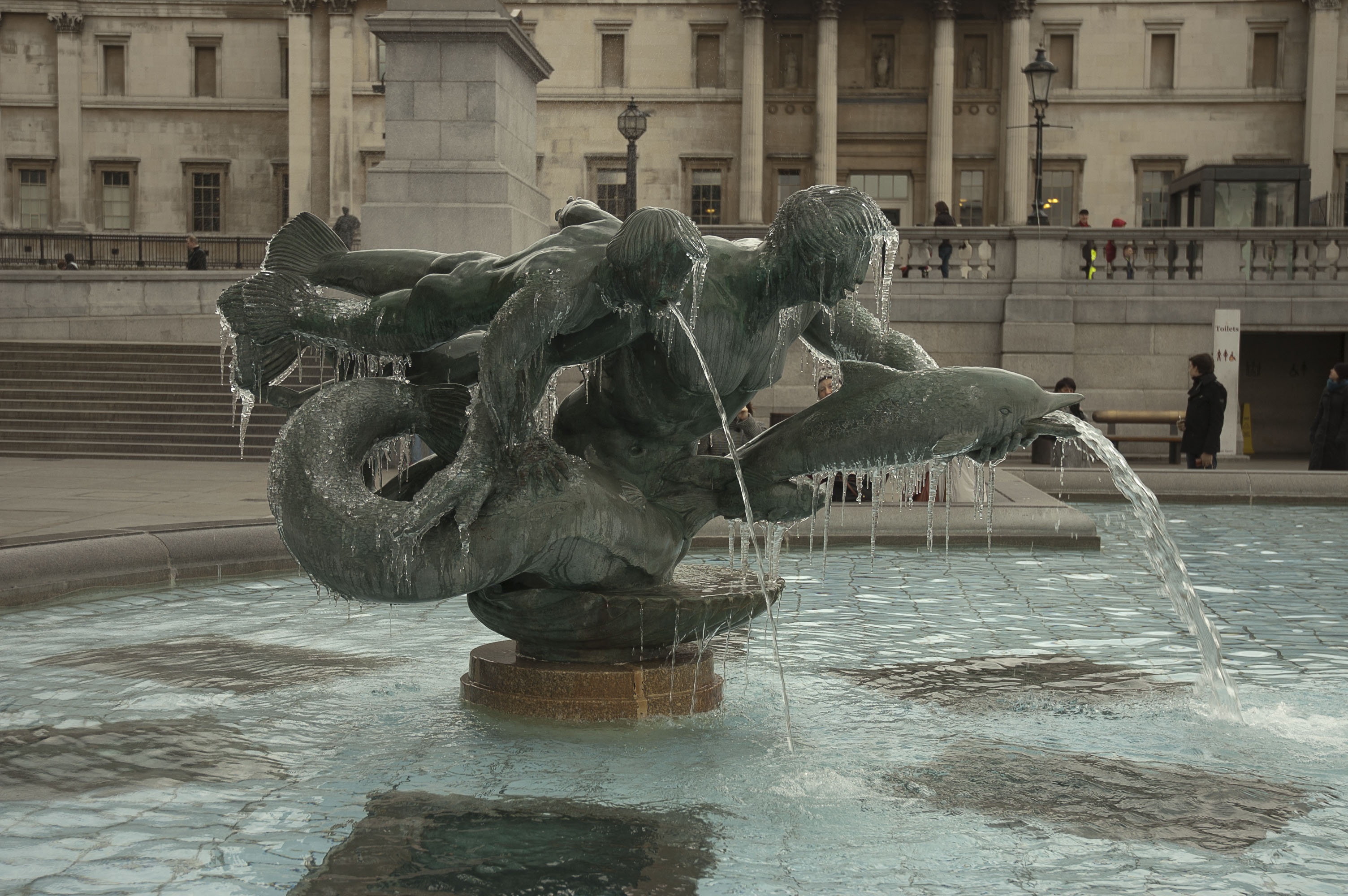 fountain, city, statue, architecture, outdoors, day, trafalgar square, 2K, animal wildlife, incidental people, source, water, building exterior, built structure, HD Wallpaper