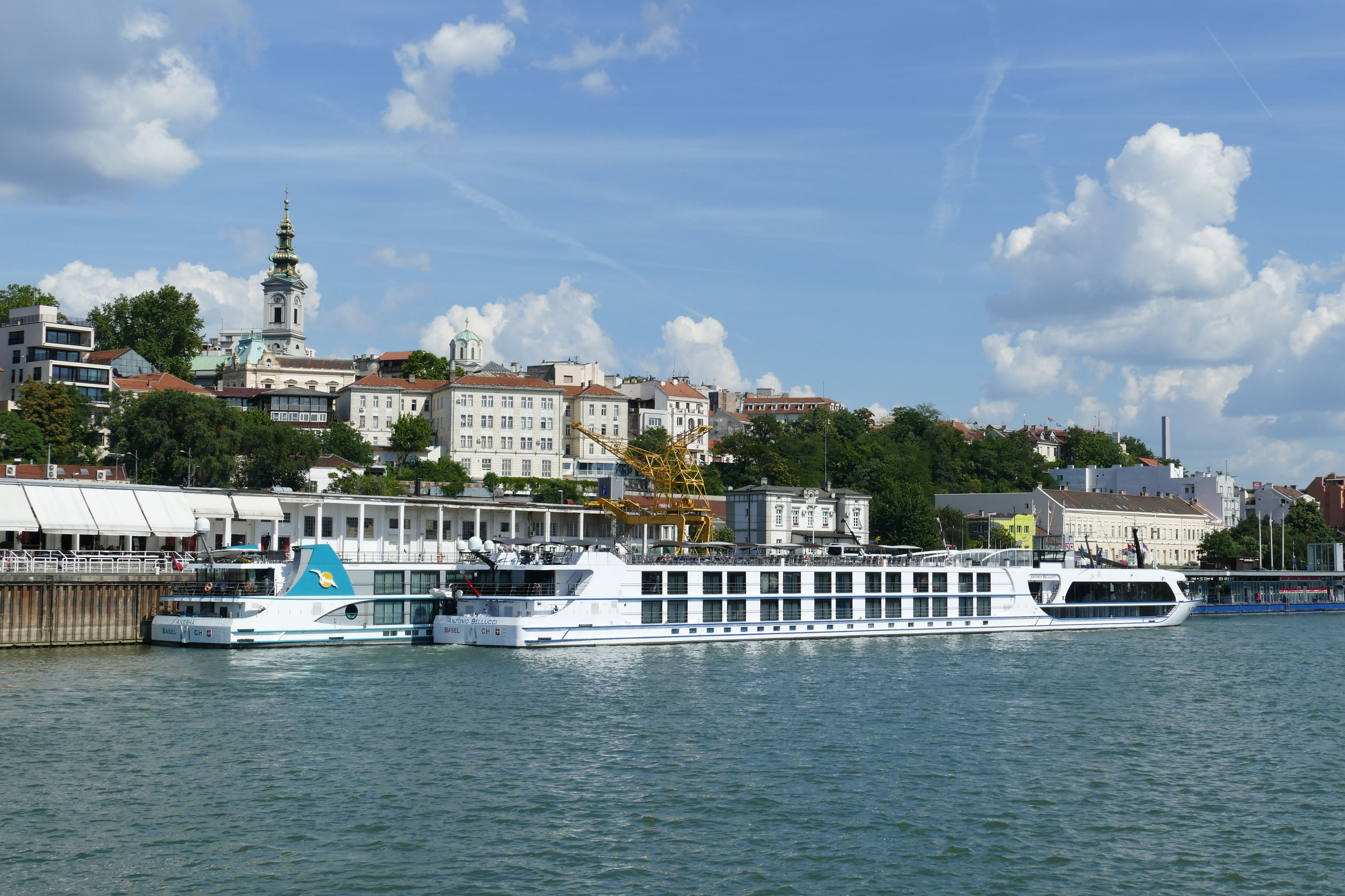 nautical vessel, balkan, no people, day, building, 5K, tourism, belgrade, passenger craft, river, waterfront, architecture, danube, church, mode of transportation, HD Wallpaper