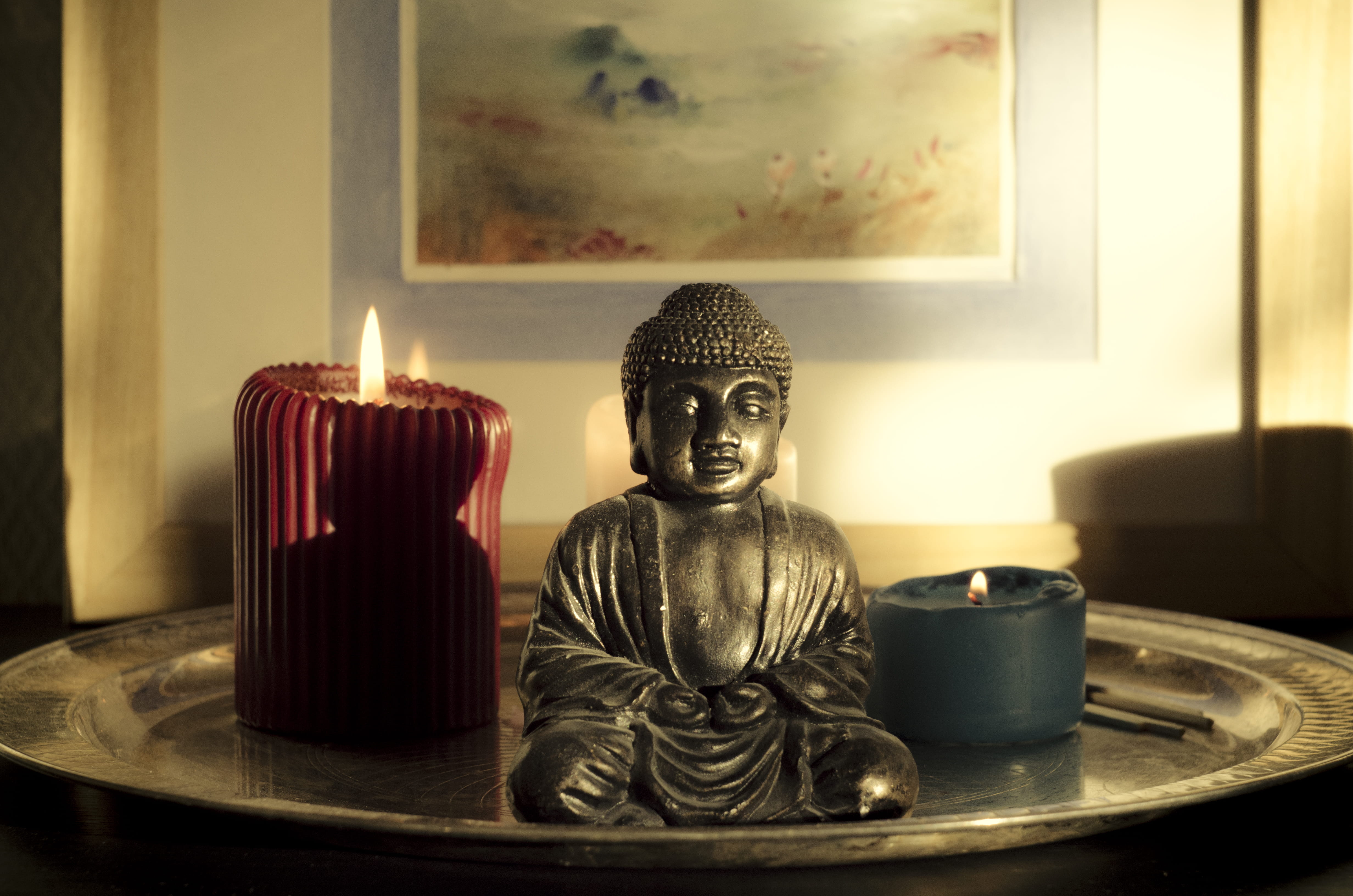 home, finland, human representation, heat - temperature, tranquility, nature, belief, buda, illuminated, korpo, yoga, meditation, idol, 4K, candle, spirituality, HD Wallpaper