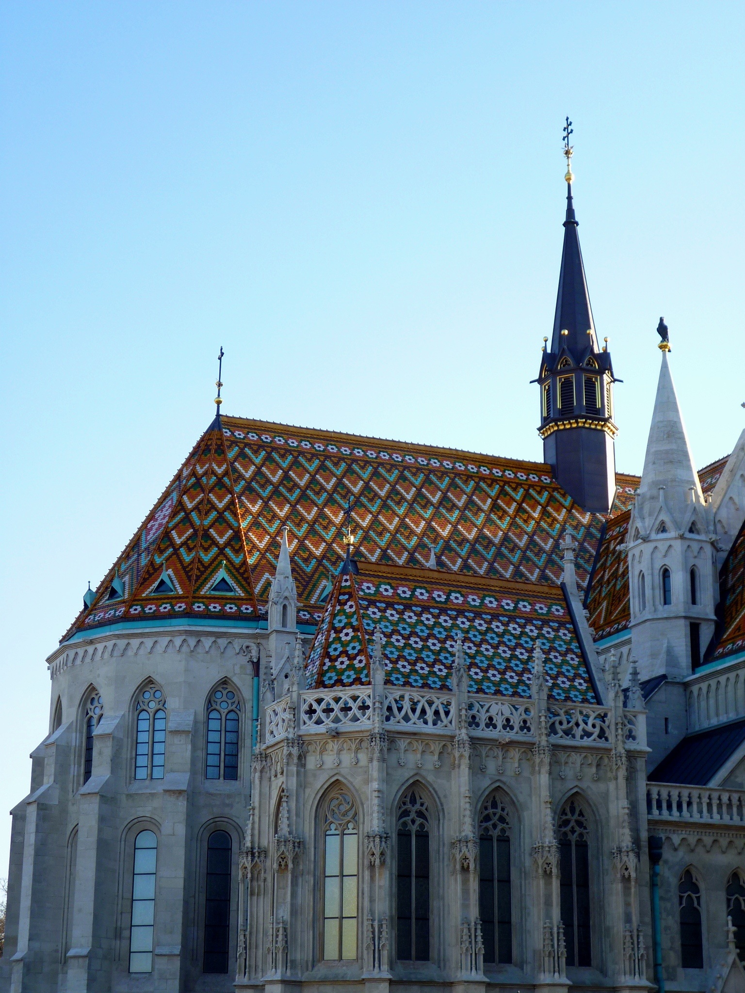 sky, day, nature, spirituality, 1080P, church of our lady, copy space, building exterior, zsolnay roof, spire, built structure, history, matthias church, Phone HD Wallpaper
