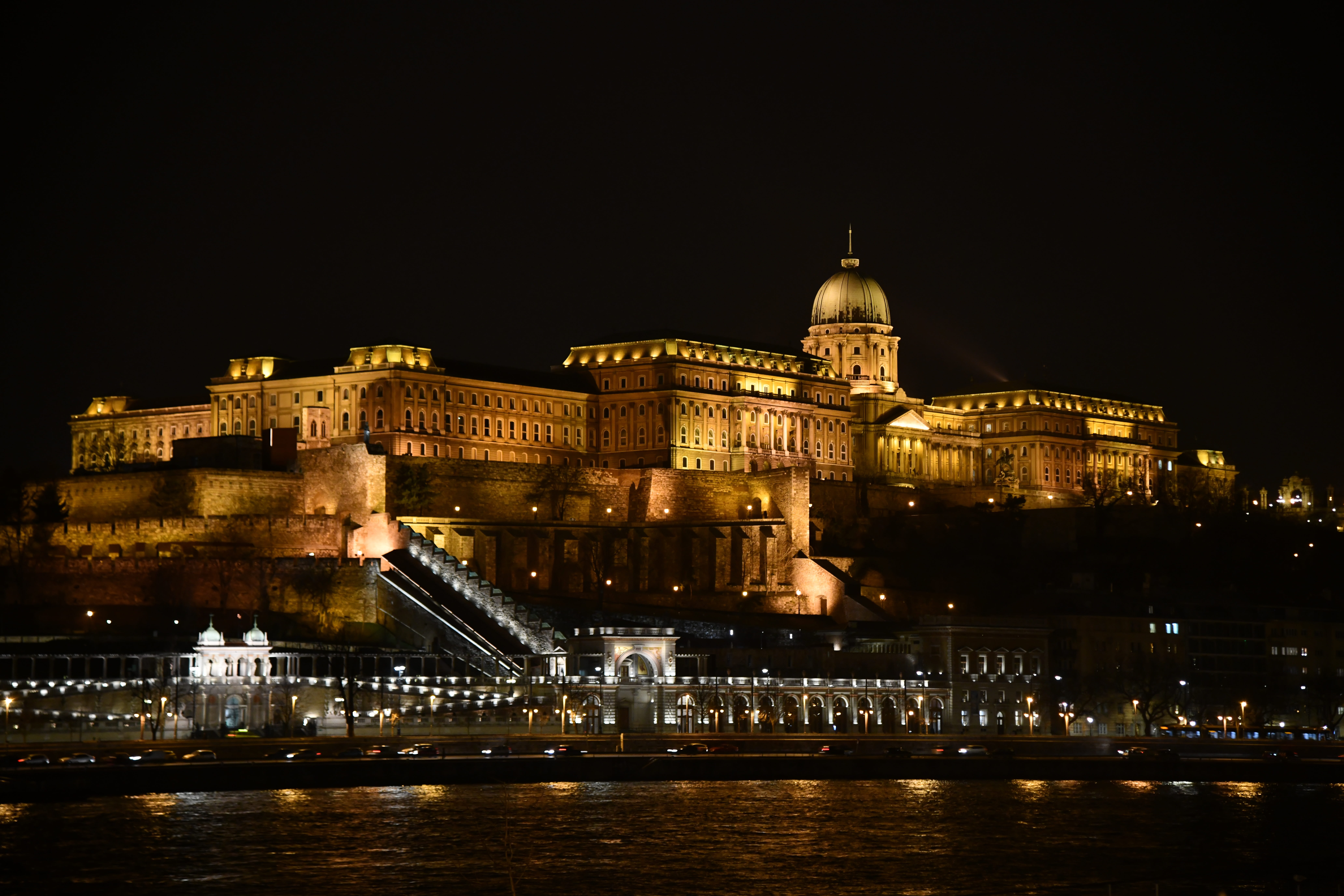reflection, building exterior, outdoors, built structure, scape, history, travel destinations, budapest, water, no people, waterfront, buda castle, transportation, HD Wallpaper