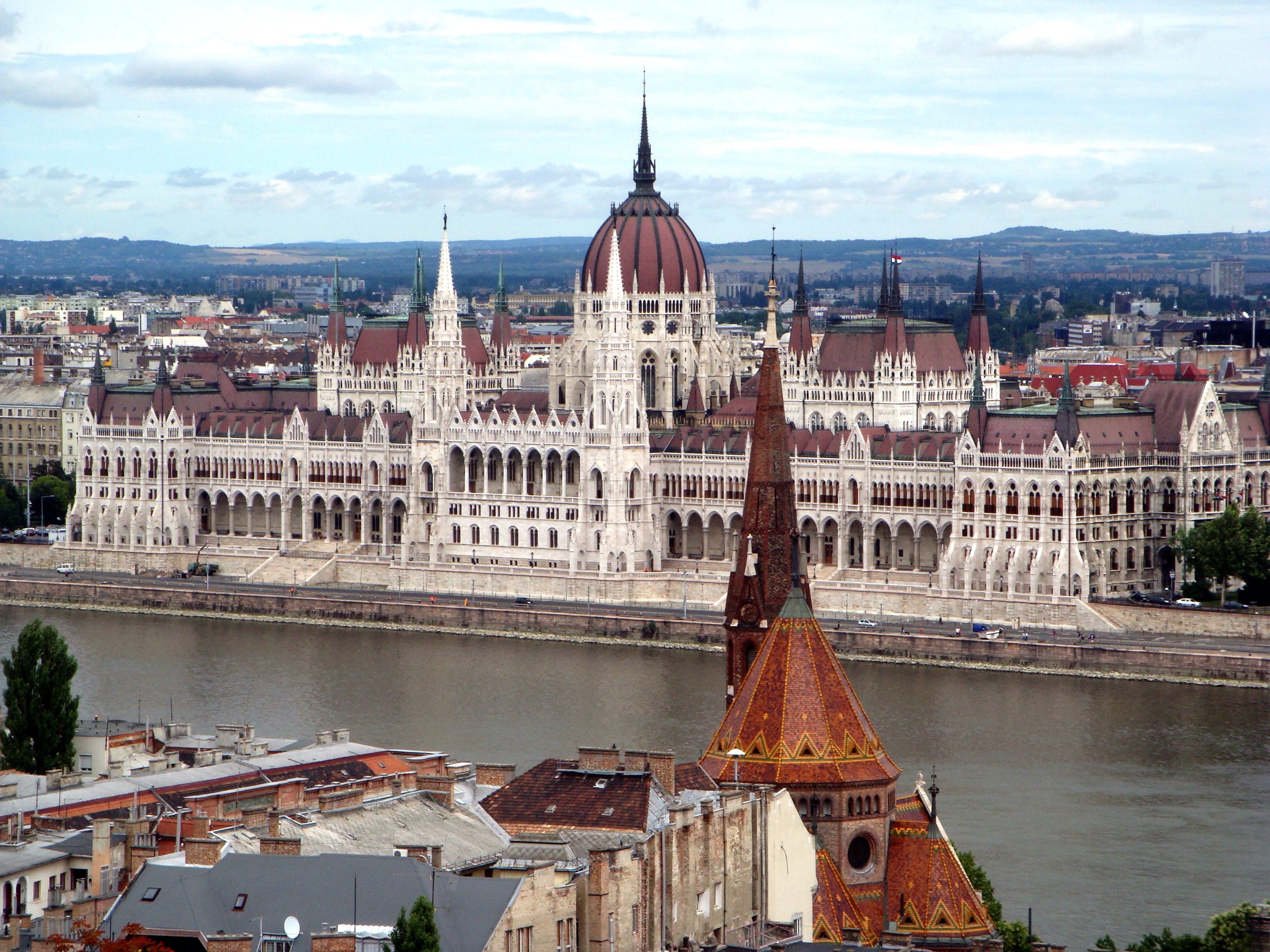hungarian Culture, architecture, no people, sky, europe, dome, famous Place, hungary, danube, tourism, day, city, cloud - sky, shore, parliament, danube River, HD Wallpaper