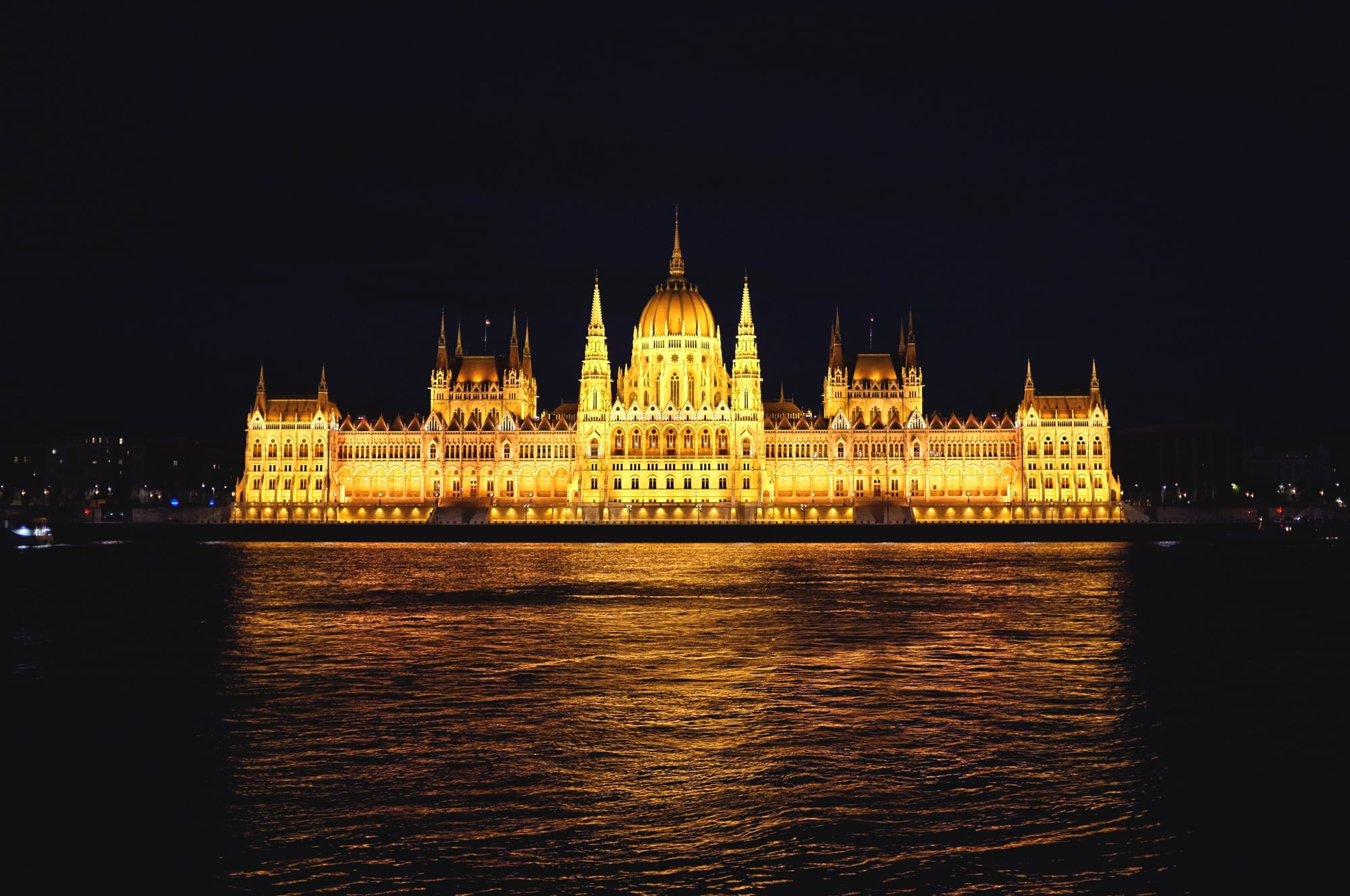 hungary, famous Place, budapest, waterfront, night, built structure, river, outdoors, brown, parliament, danube, danube River, illuminated, government, HD Wallpaper