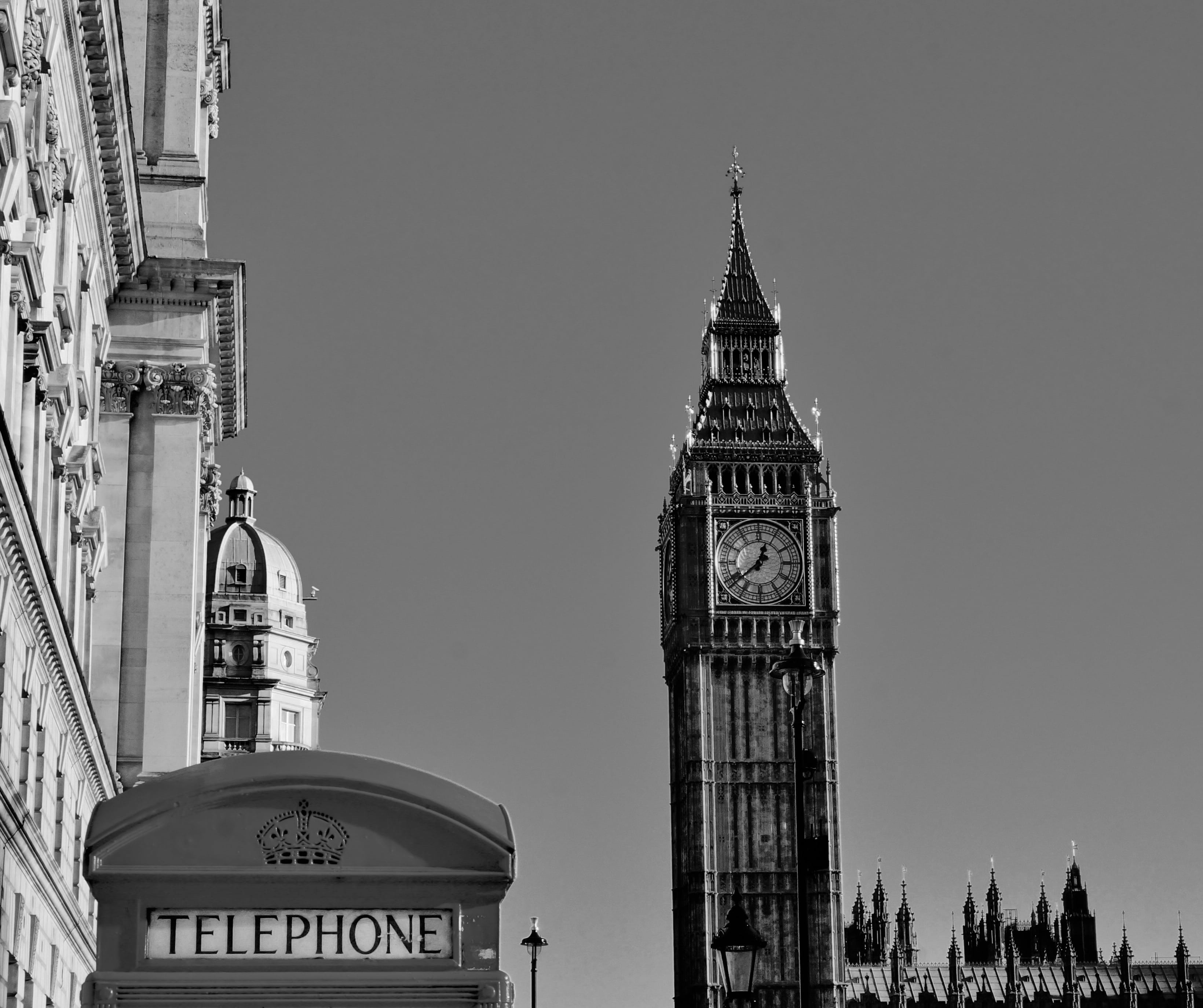 skyscraper, uk, no people, big ben, london, built structure, time, building, photography, sky, the past, vintage, government, nature, clock face, tall - high, HD Wallpaper