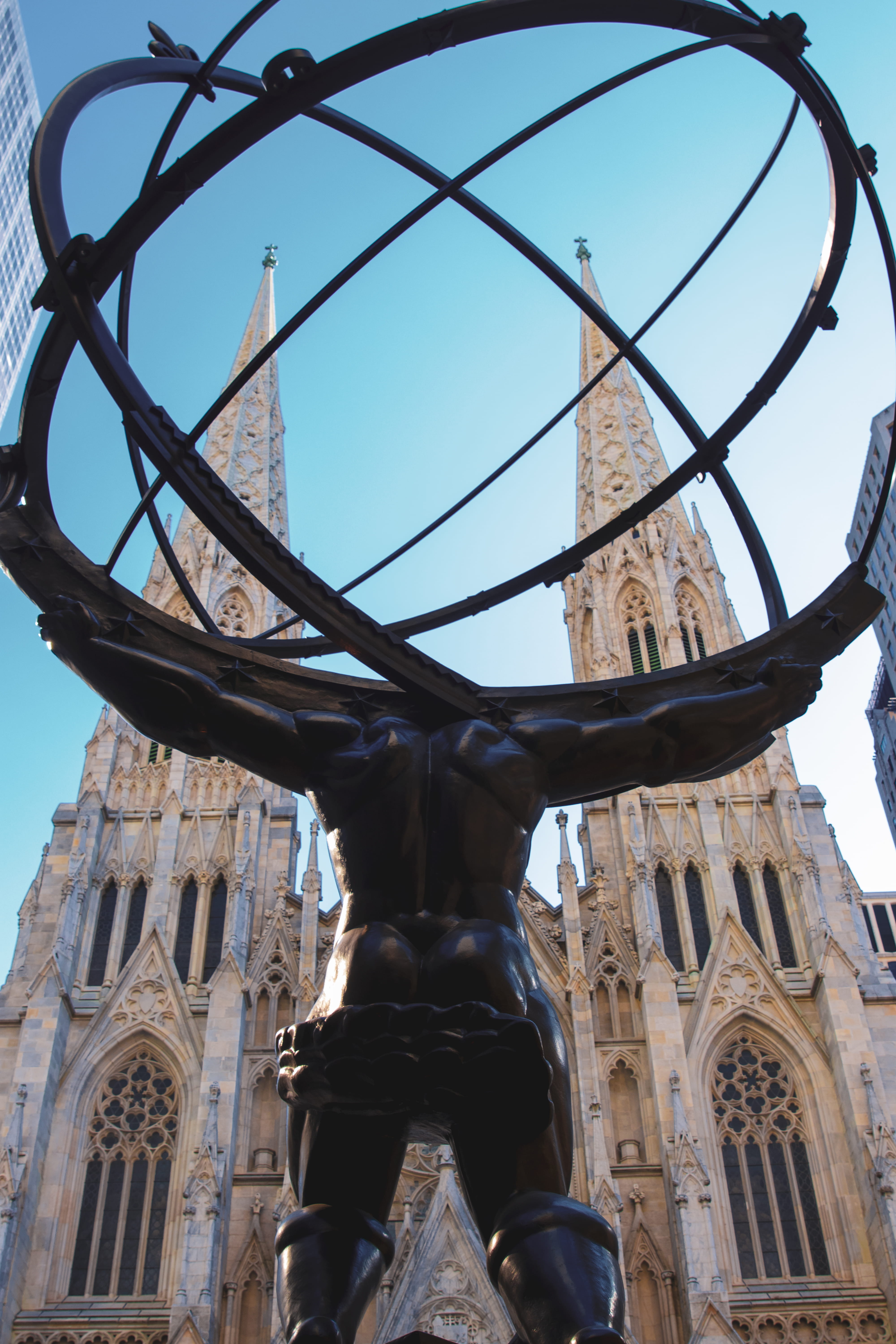 outdoors, monument, symbolic, spirituality, st patrick, building exterior, 5th avenue, rockefeller, statue, ornate, low angle view, sculpture, building, Phone HD Wallpaper