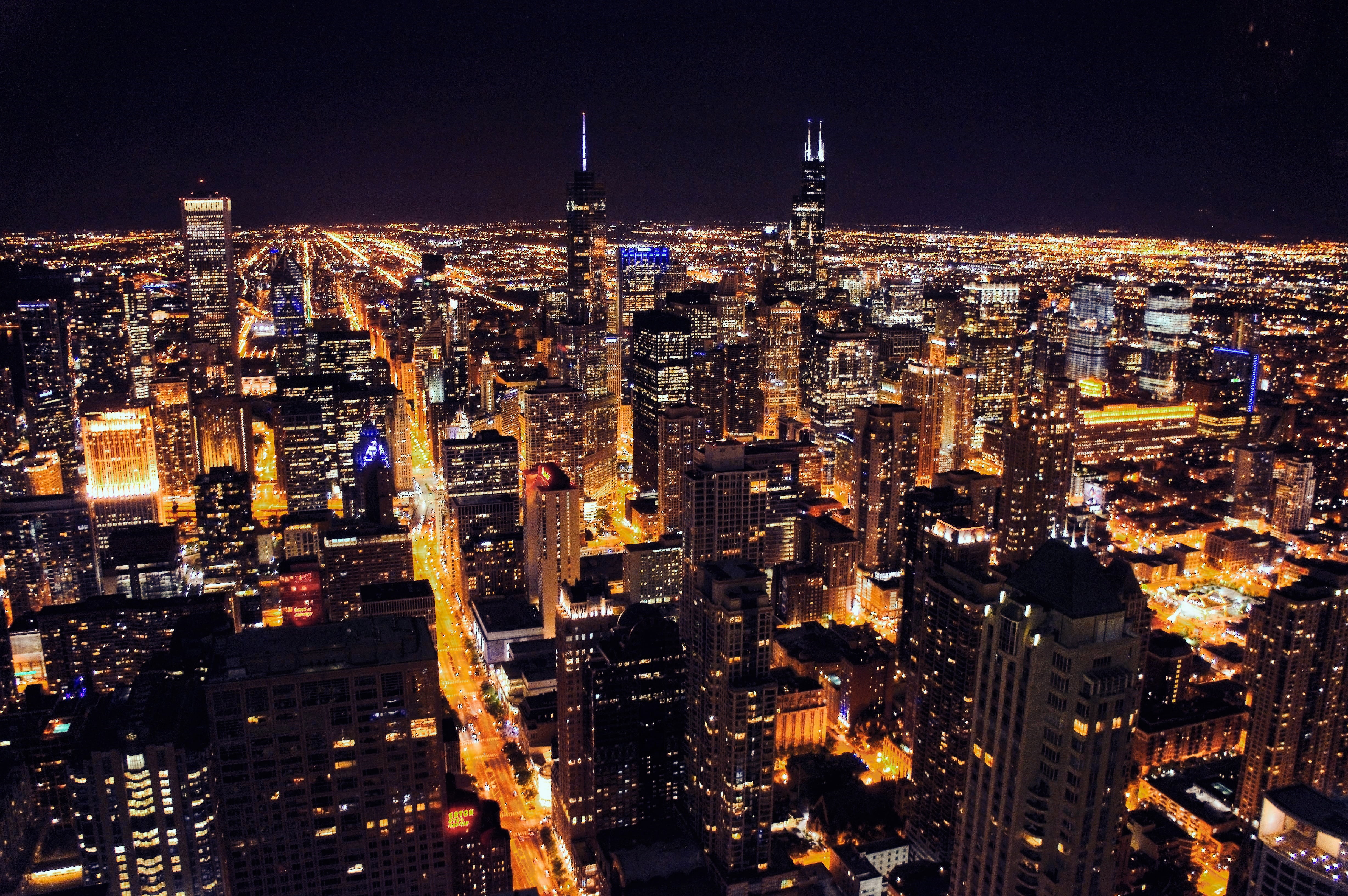 outdoors, travel destinations, spire, tower, night, architecture, crowded, famous Place, built Structure, building Exterior, financial district, aerial View, HD Wallpaper