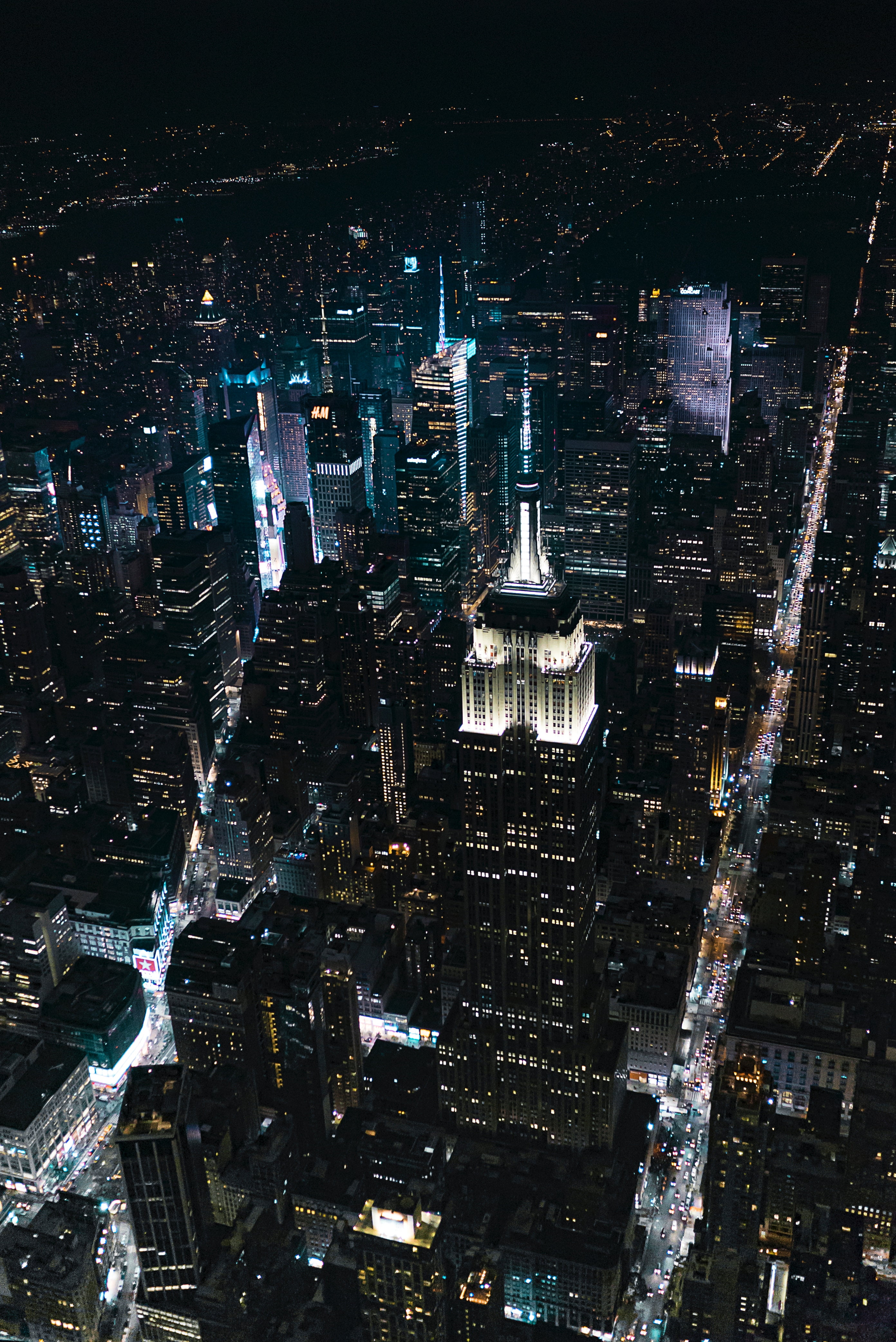 business, aerial View, traffic, office building exterior, empire State Building, no People, urban sprawl, famous Place, outdoors, financial District, nightlife, Phone HD Wallpaper