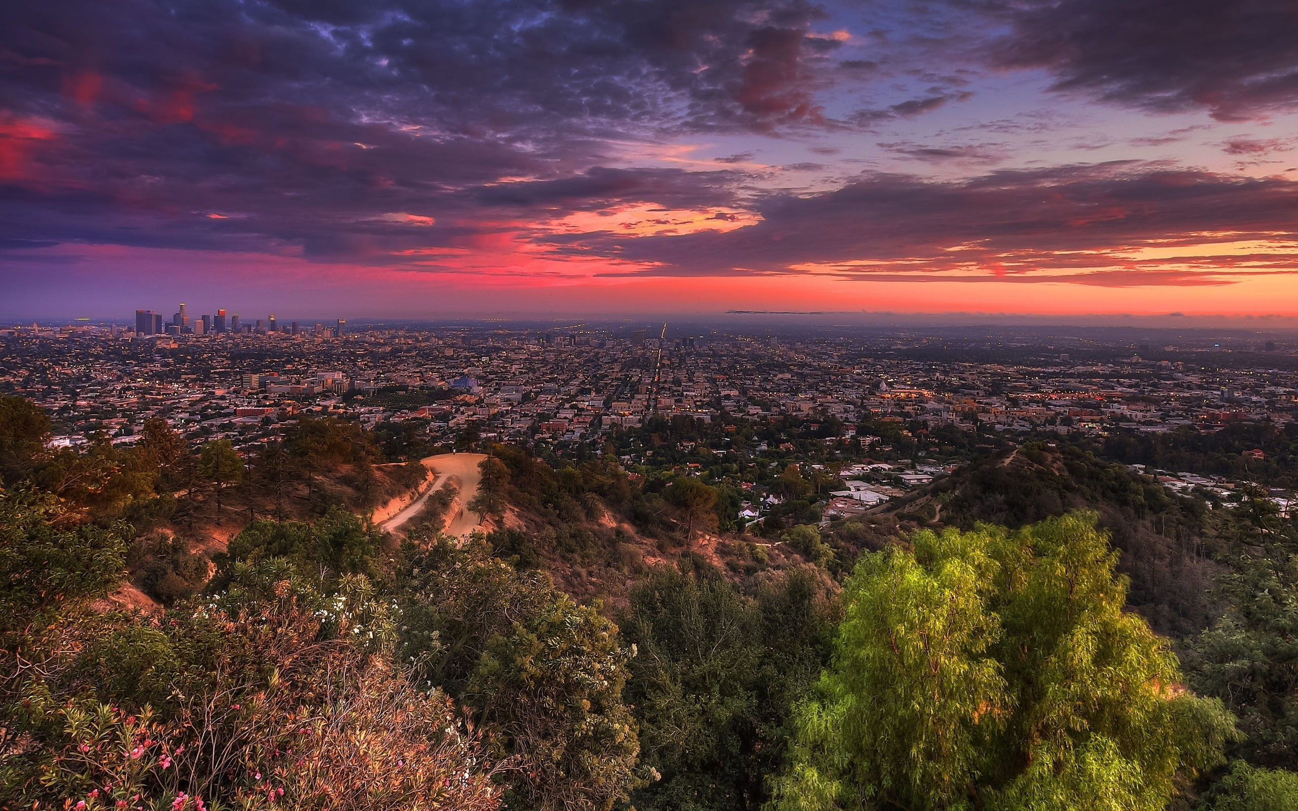 big, city, colours, 2K, hill, sunset, dawn, HD Wallpaper