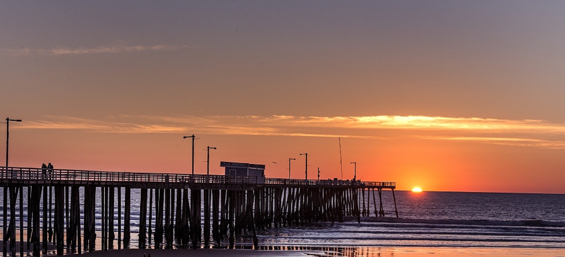 coastline, ocean, orange color, no people, horizon over water, scenic, pismo beach, city, seascape, evening, wooden, beauty in nature, california, nature, HD Wallpaper