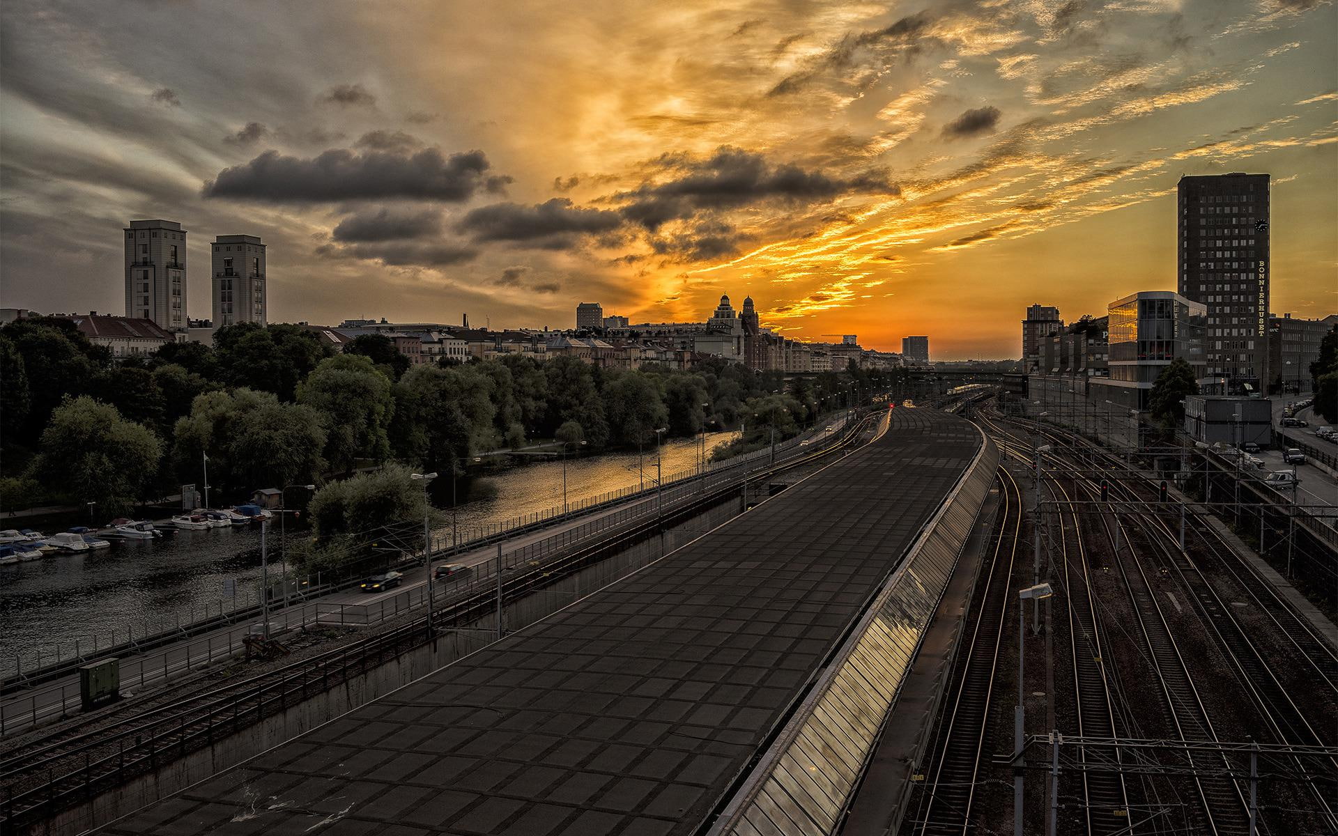 world, dark, aerial, cloud, rails, 1920x1200, building, light, city, sunset, 1080P, photo, street, HD Wallpaper