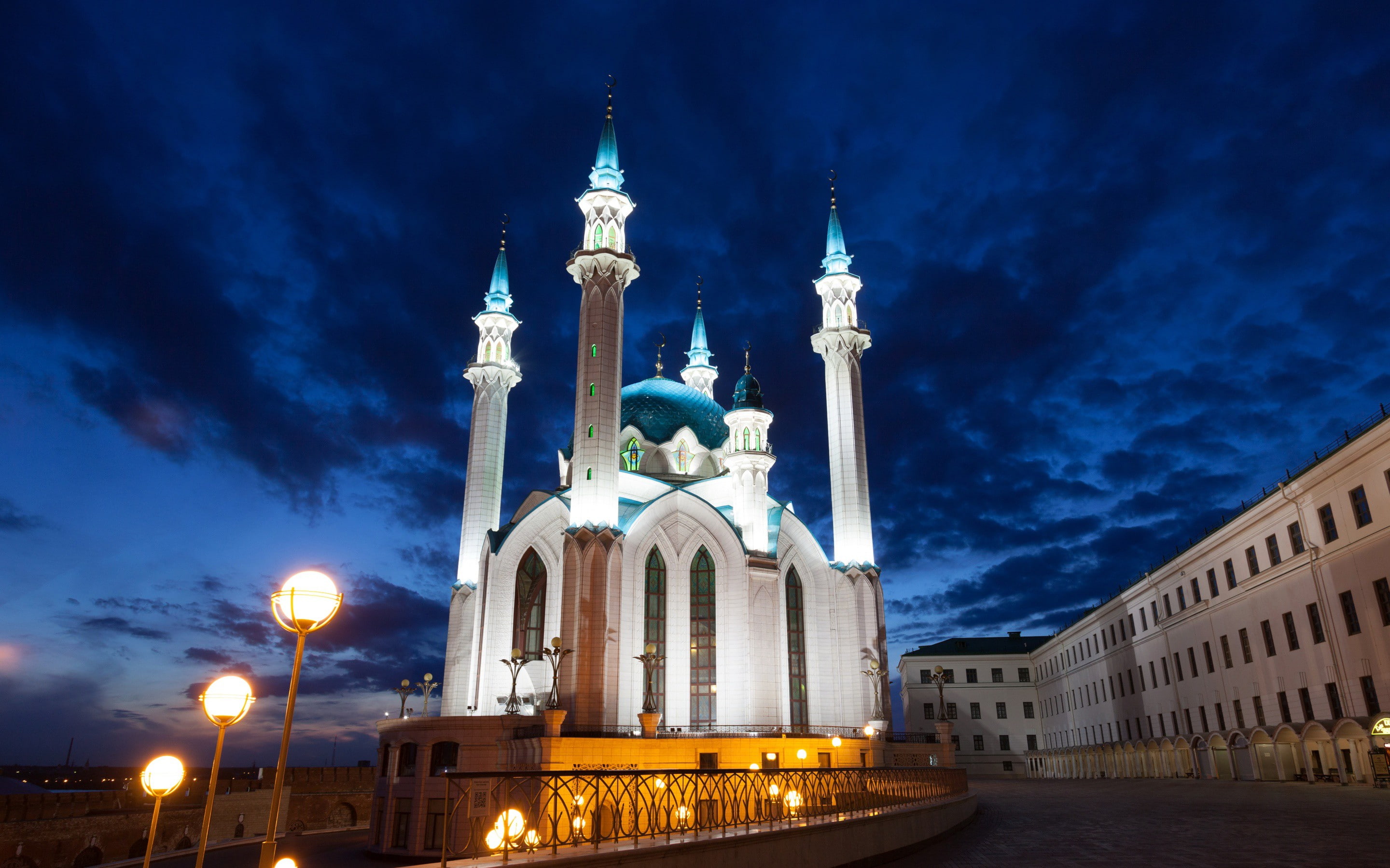 Kazan, 2K, lights, night, tower, Russia, Tatarstan, temple, HD Wallpaper