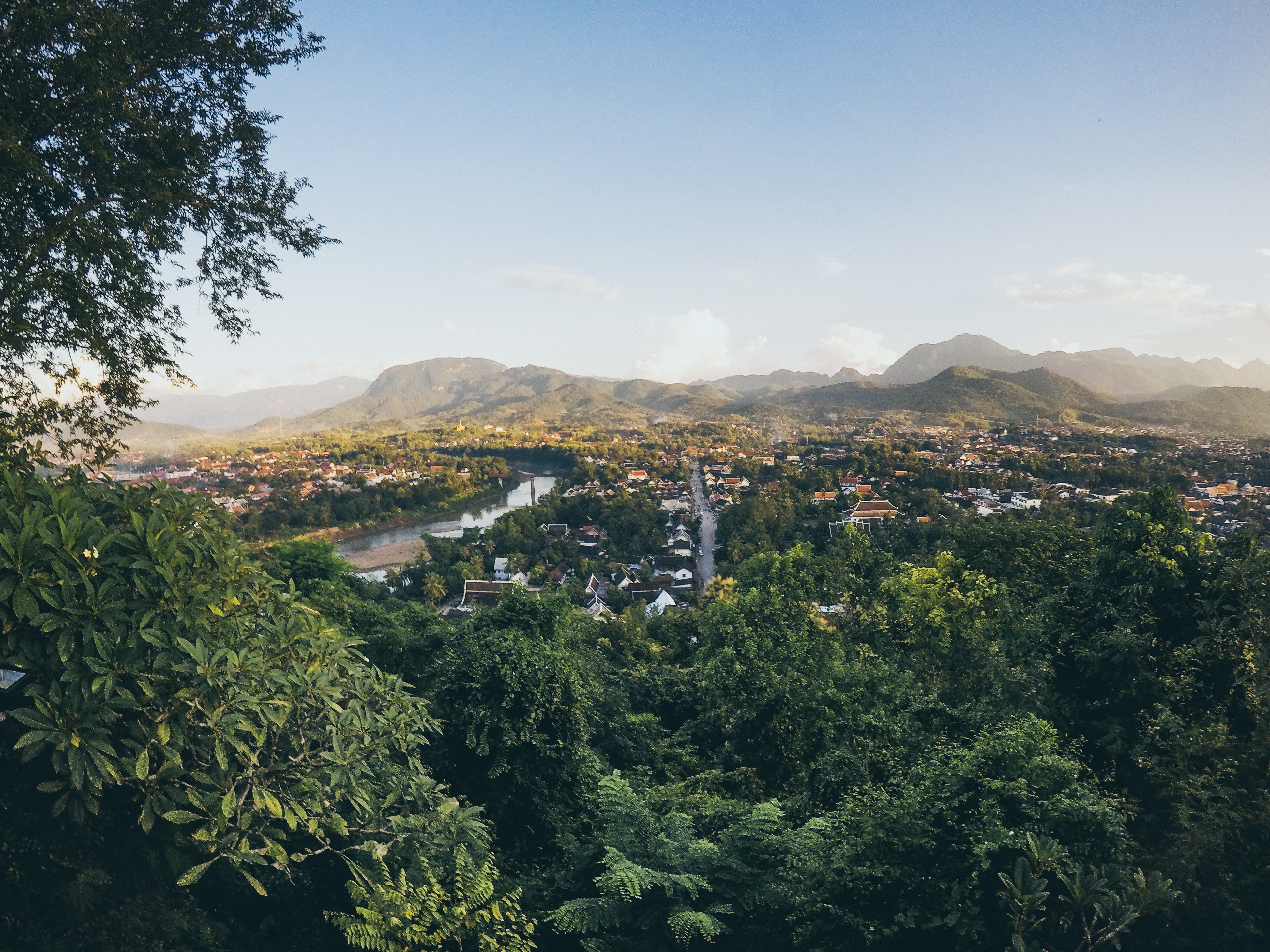 townscape, day, high angle view, laos, building, mountains, adventure, city, buildings, river, mountain, 4K, cityscape, growth, residential district, outdoors, HD Wallpaper