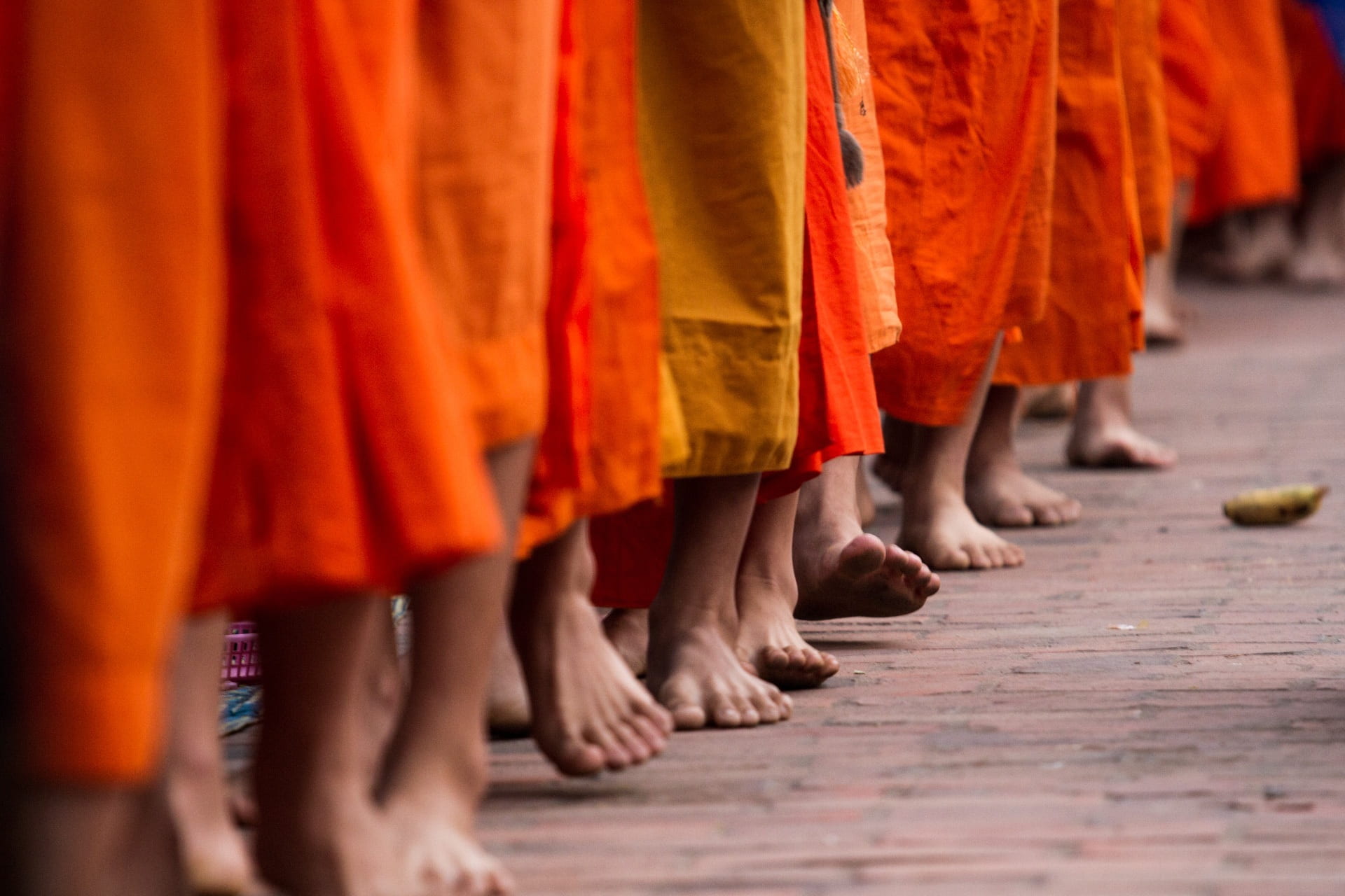 traditional, group of people, prabang, luang, crowd, in a row, selective, luang prabang, monks, footpath, religion, buddha, body part, day, focus, asia, HD Wallpaper