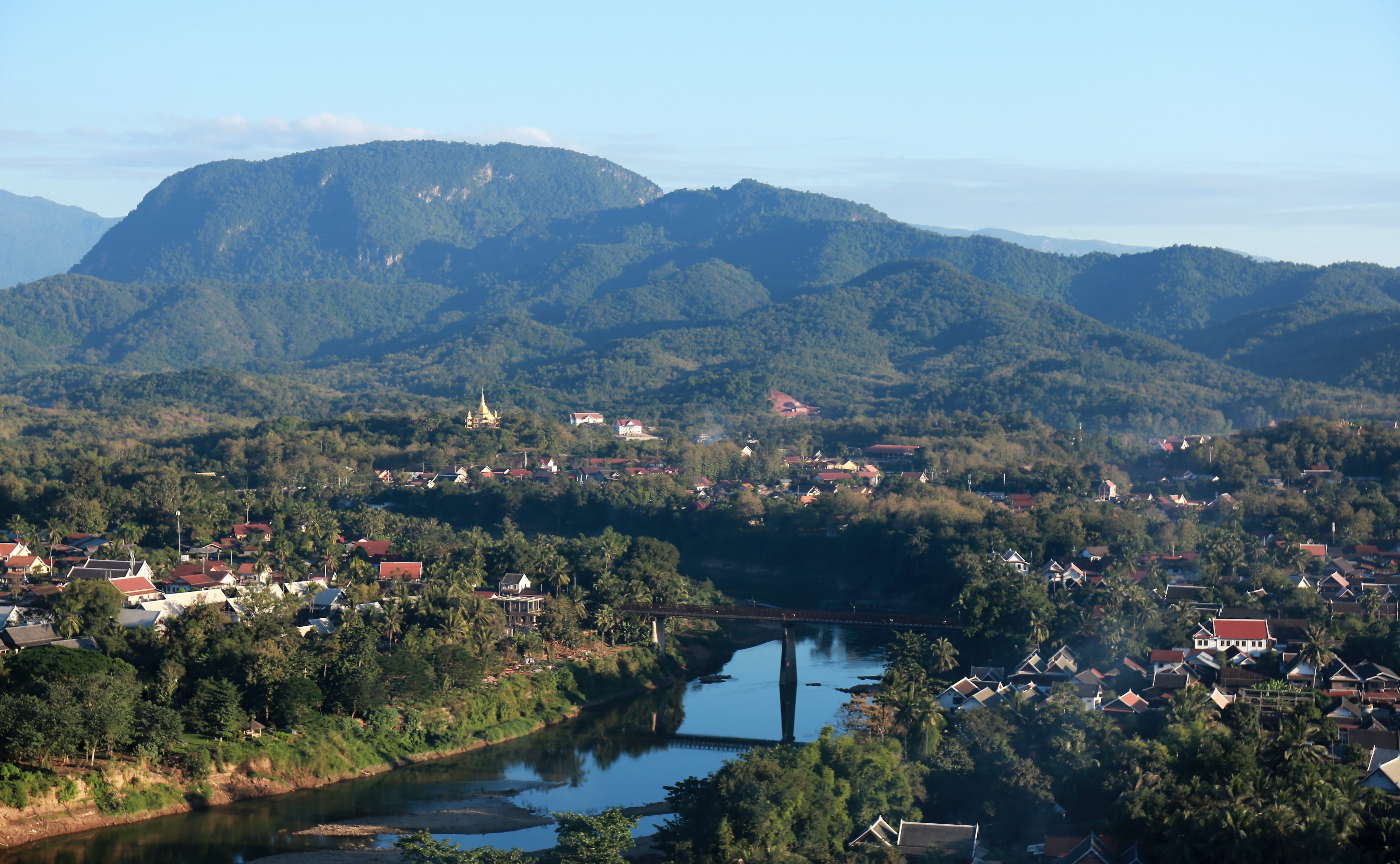architecture, beauty in nature, scenics - nature, mountain range, sky, nature, no people, built structure, outdoors, the nam khan river, day, laos, tree, HD Wallpaper