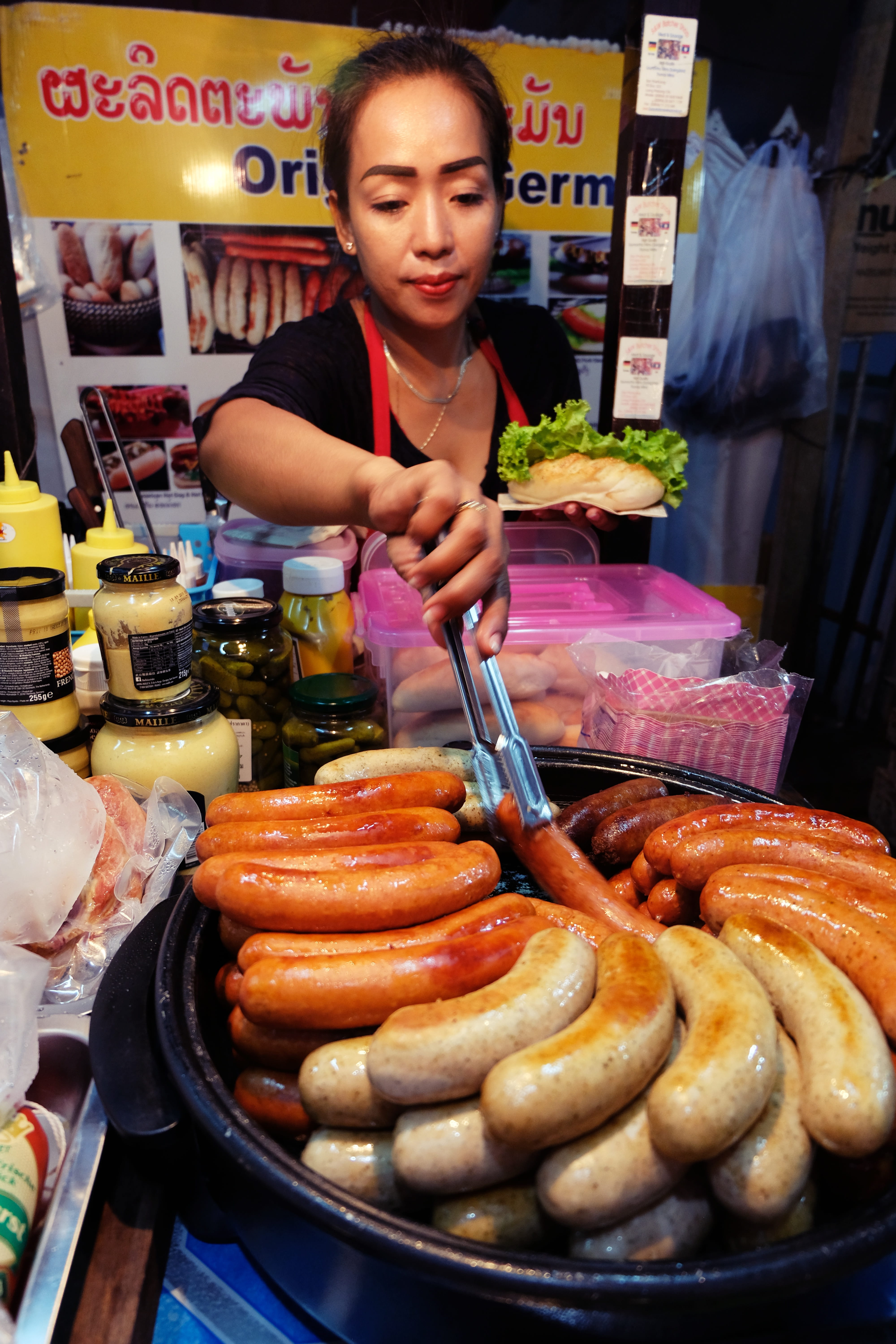 sausage, unhealthy eating, for sale, 5K, real people, retail, market, laos, casual clothing, business, standing, food, food and drink, hot dog, freshness, Phone HD Wallpaper