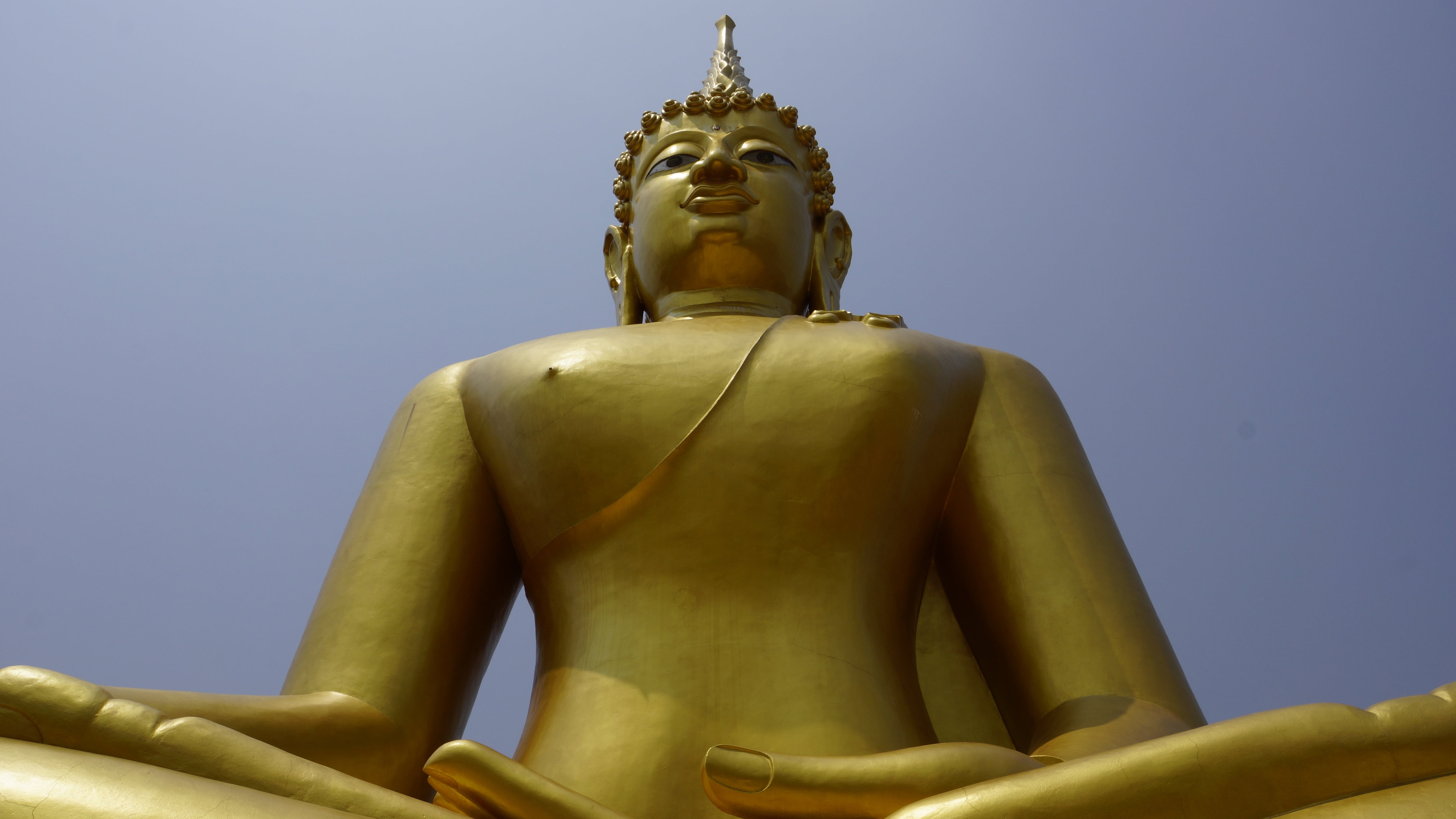 idol, buddhism, low angle view, buddha statue, gold, faith, human representation, day, statue, gold colored, sky, spirituality, 5K, buddha, no people, HD Wallpaper