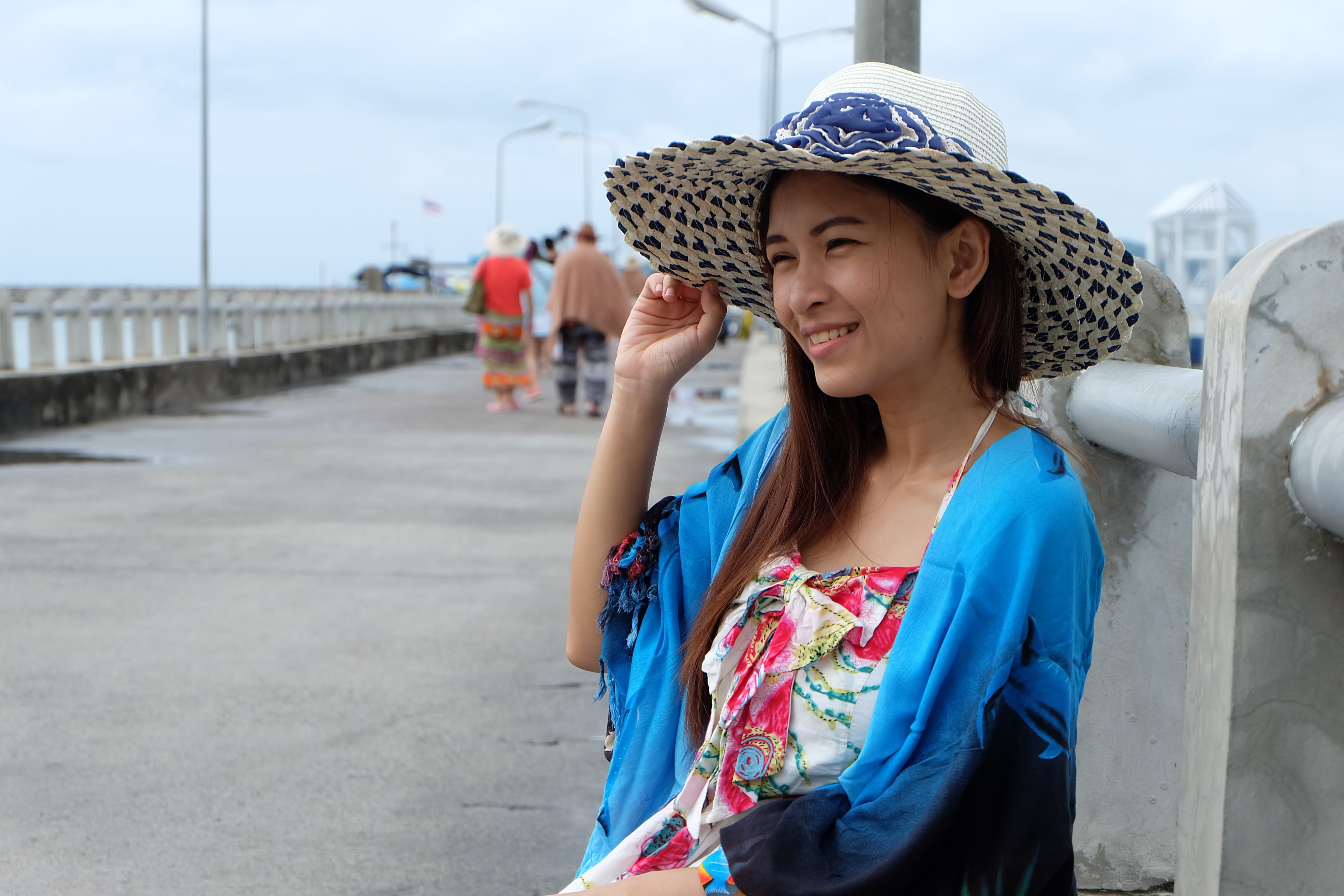 people, day, one person, young women, front view, casual clothing, fashion, sun hat, waist up, mornings, outdoors, standing, 4K, sky, young adult, ban phe pier, HD Wallpaper