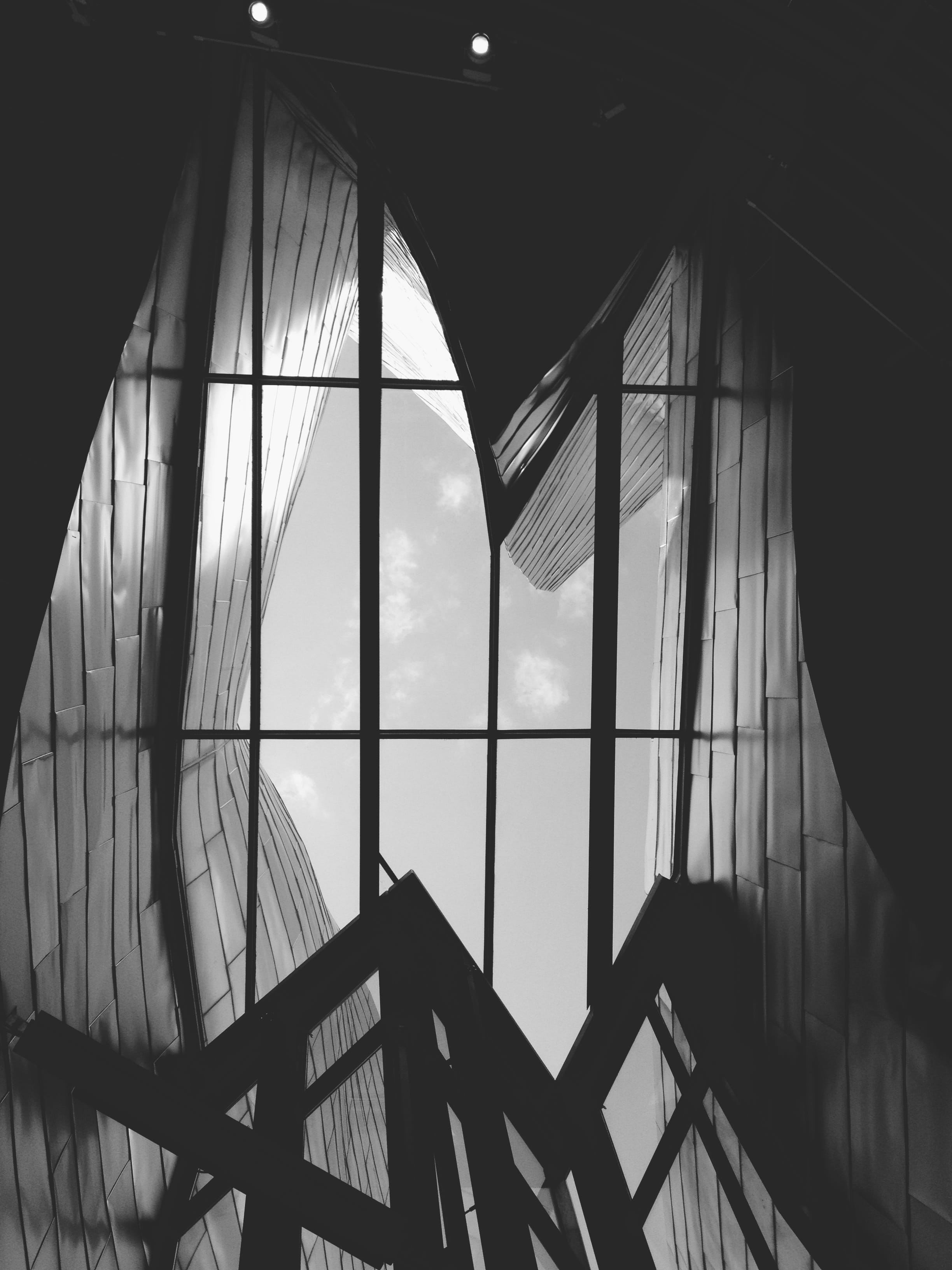 window, architecture, bilbo, architechture, old, indoors, built structure, abandoibarra etorb., day, transportation, sky, 2K, absence, metal, silhouette, Phone HD Wallpaper