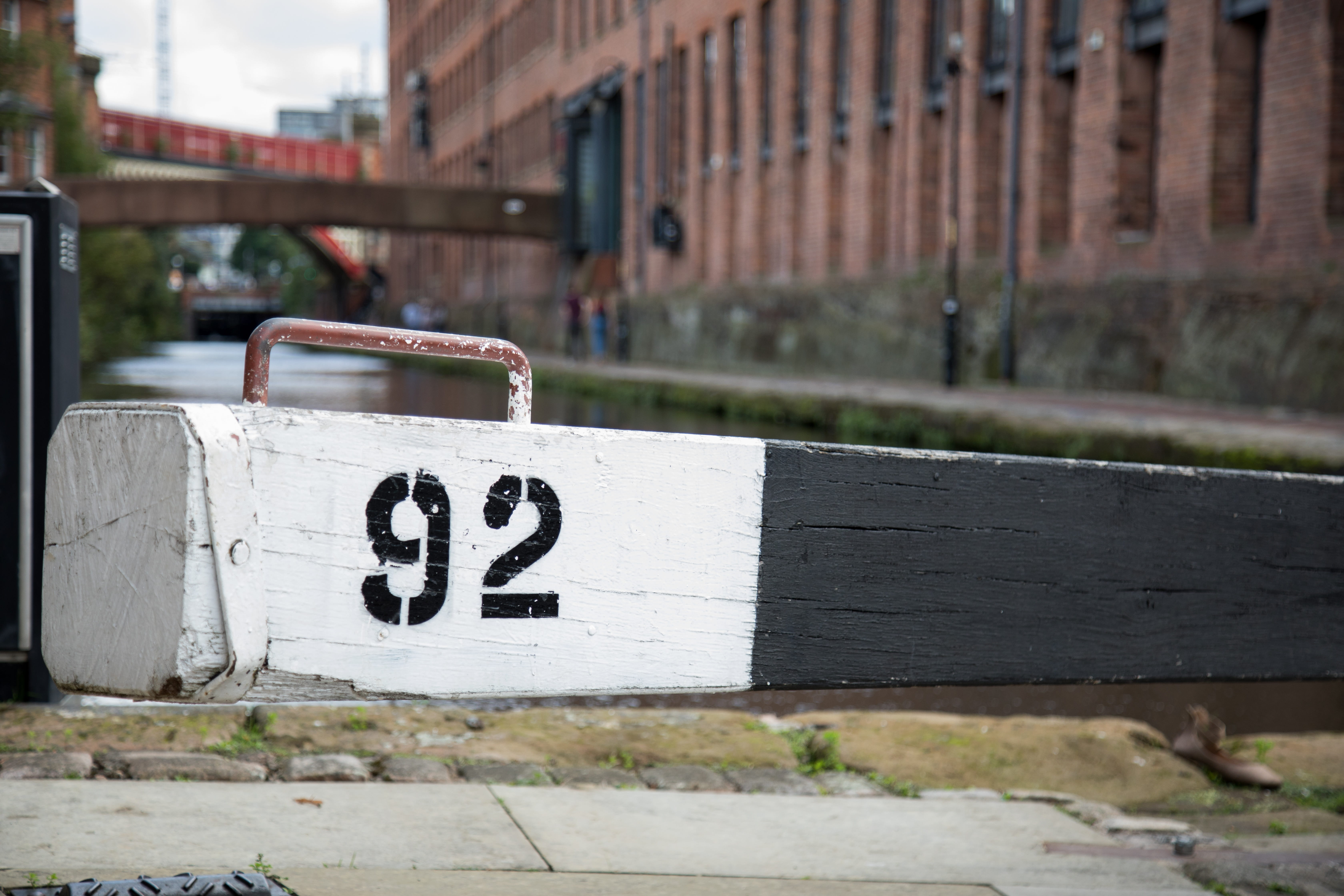 lancashire, number, barrier, britain, old, competition, text, british, castlefield, manchester, loch 92, water, white color, outdoors, focus on foreground, HD Wallpaper