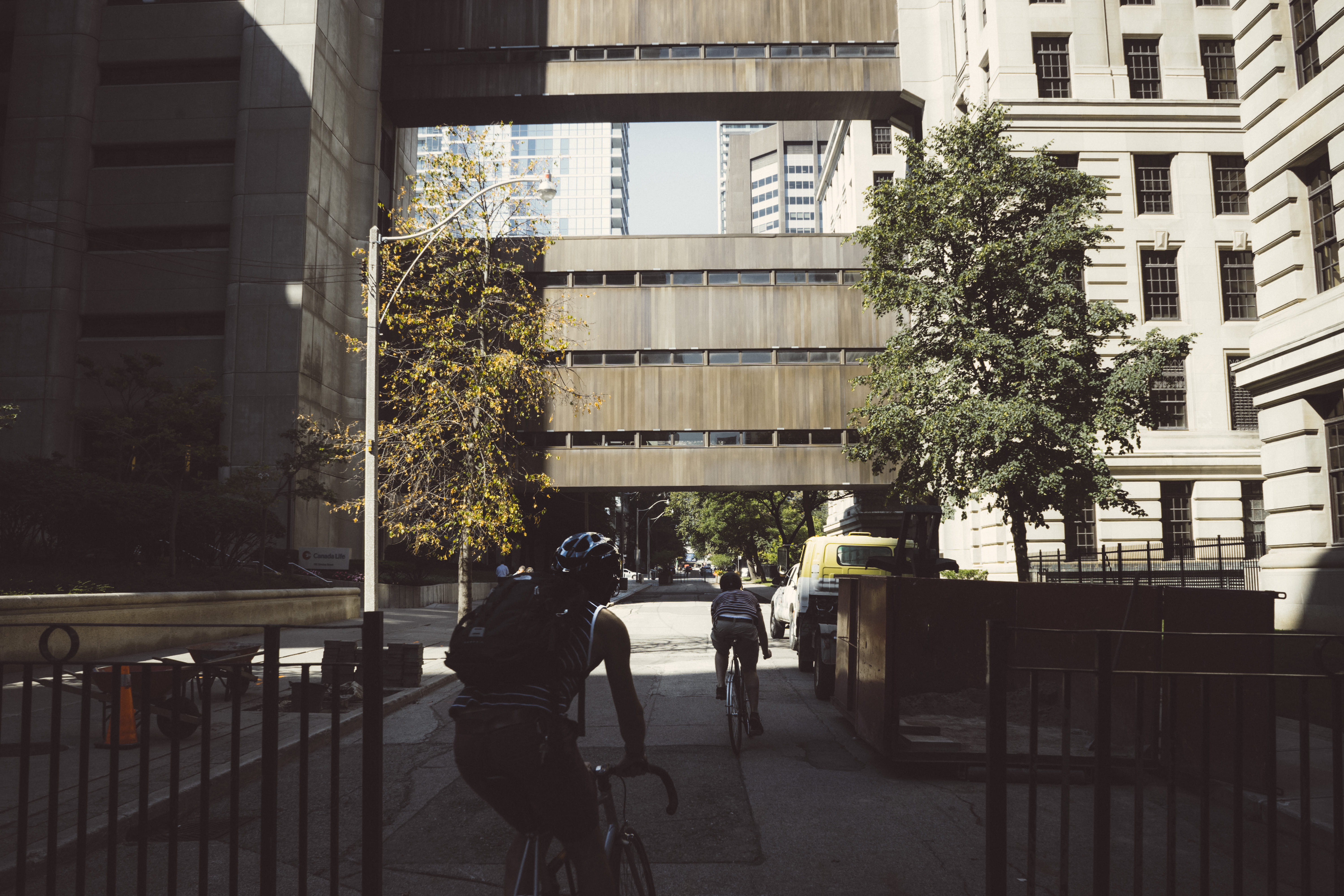 downtown, building, canada, architechture, biker, tree, real people, city life, men, modern, people, office, photography themes, city, built structure, HD Wallpaper