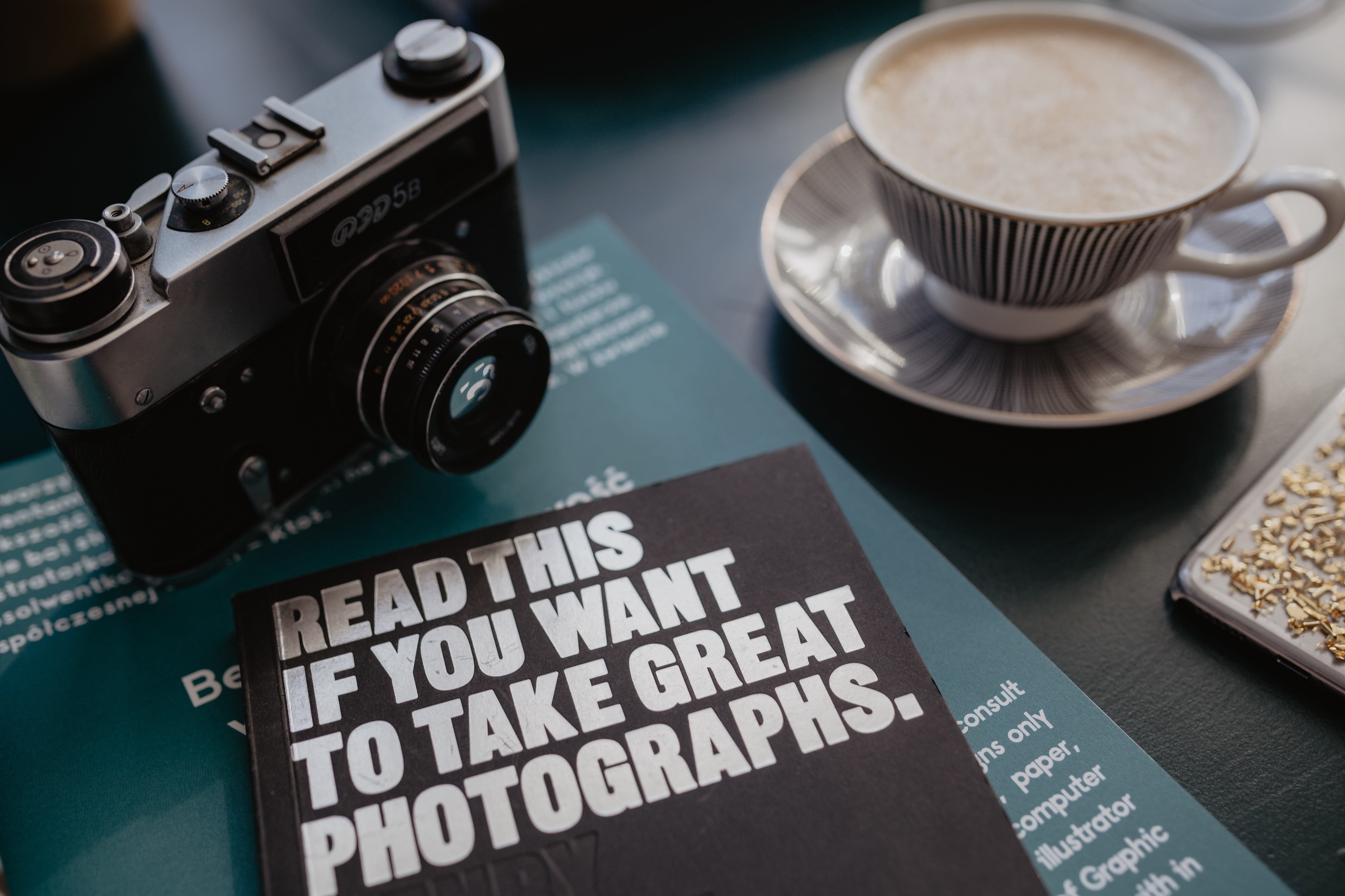 western script, photography, text, 5K, slr camera, photographic equipment, table, analog, coffee cup, camera - photographic equipment, cup, learning, drink, HD Wallpaper