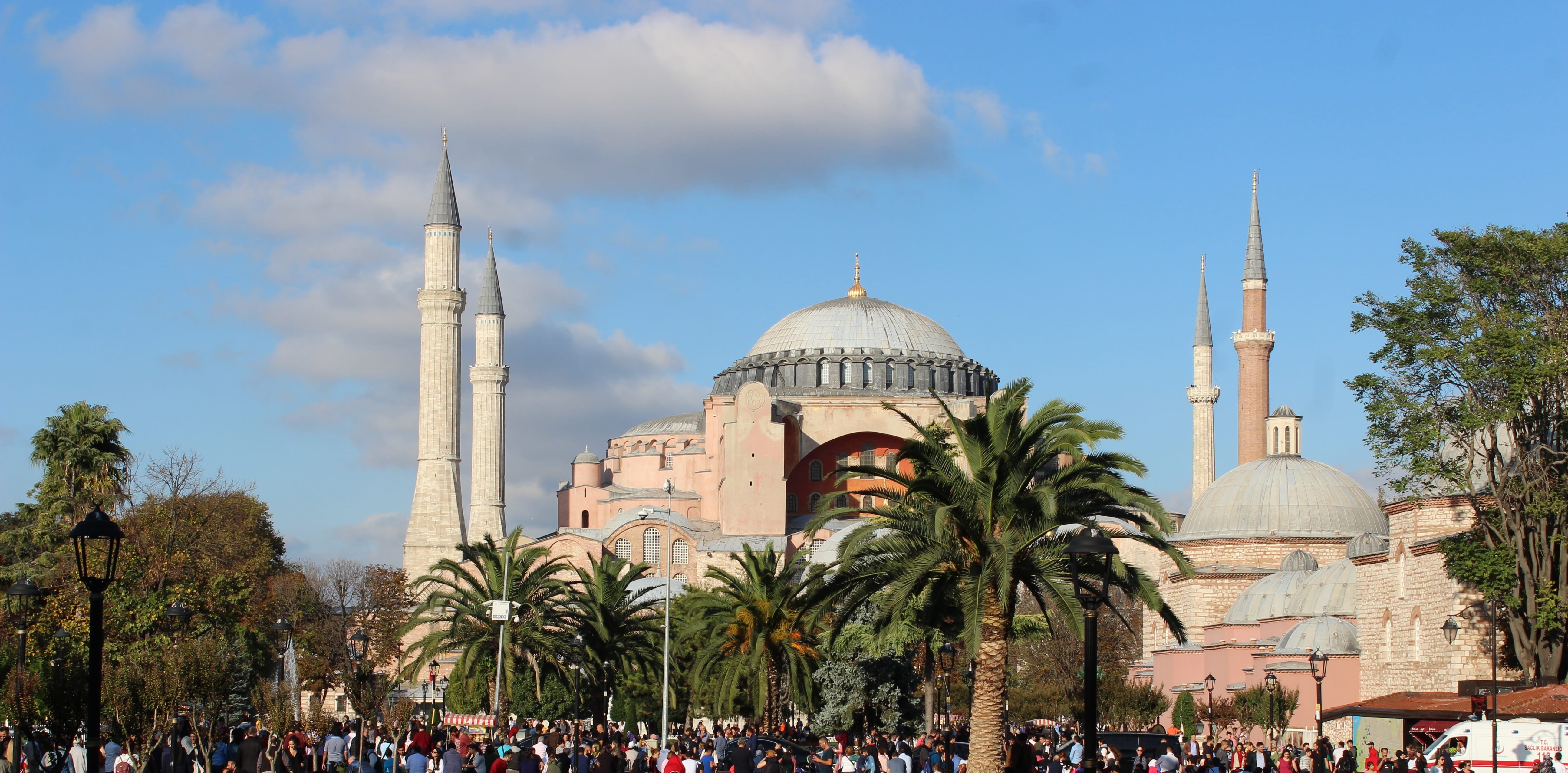 built structure, tree, travel, sky, group of people, faith, high, istanbul, building, dome, architecture, building exterior, prayer, beautiful, museum, HD Wallpaper