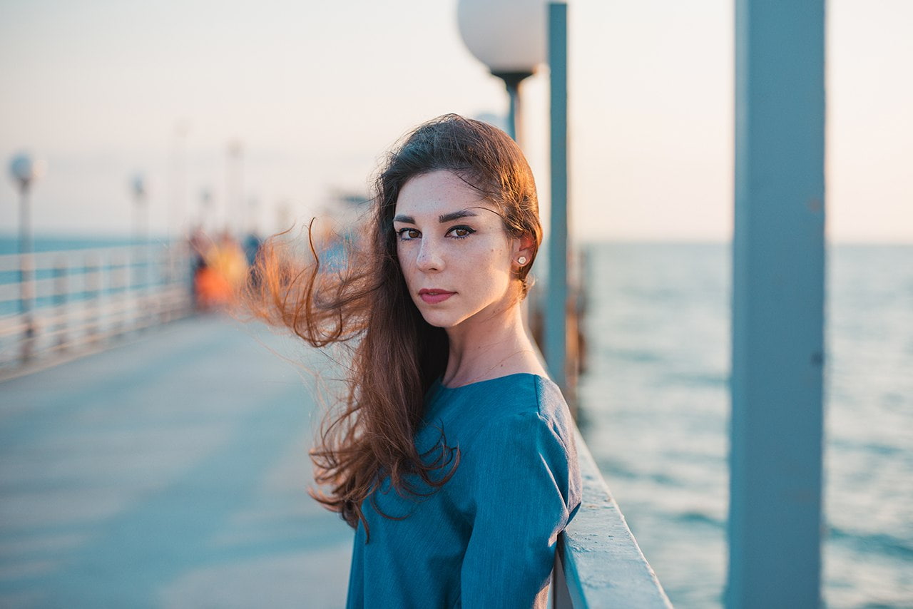 sea, contemplation, young women, pier, standing, women, water, long hair, focus on foreground, brown hair, beautiful woman, beauty, waist up, outdoors, HD Wallpaper