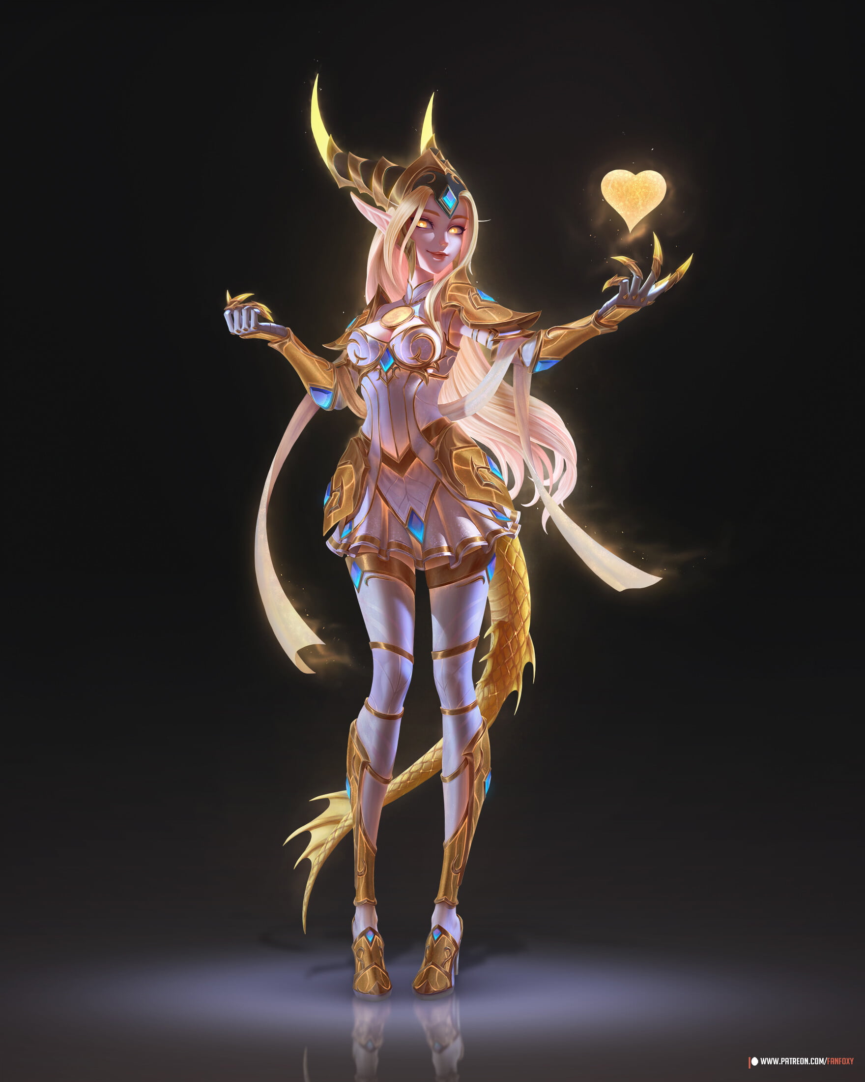 drawing, glowing, women, Heart (Design), fantasy art, 1080P, magic, smiling, yellow eyes, Warcraft, spell, Fanfoxy, Phone HD Wallpaper