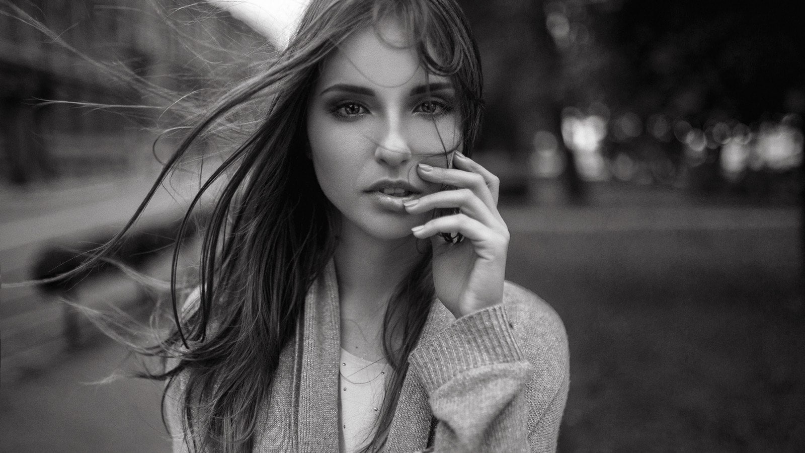 face, model, women, portrait, Alexey Slesarev, women outdoors, 720P, monochrome, HD Wallpaper