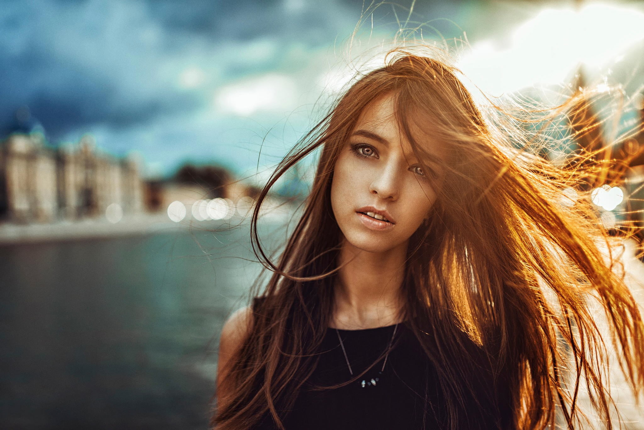 wind, outdoors, 1080P, teenager, sky, face, real people, adult, front view, beautiful woman, young women, hair, Anastasiya Malakhova, long hair, cloud - sky, HD Wallpaper