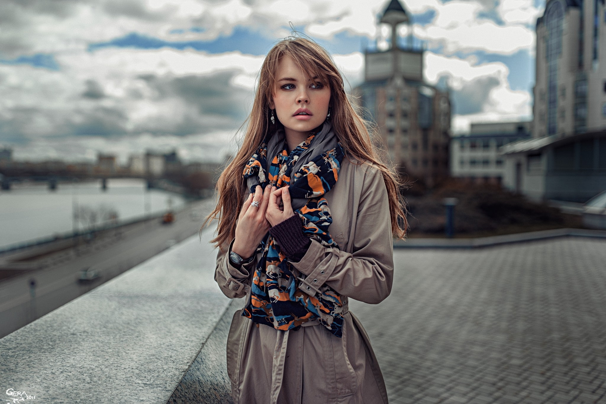 Girls, 1080P, looking away, anastasia shcheglova, women, scarf, model, blonde, HD Wallpaper