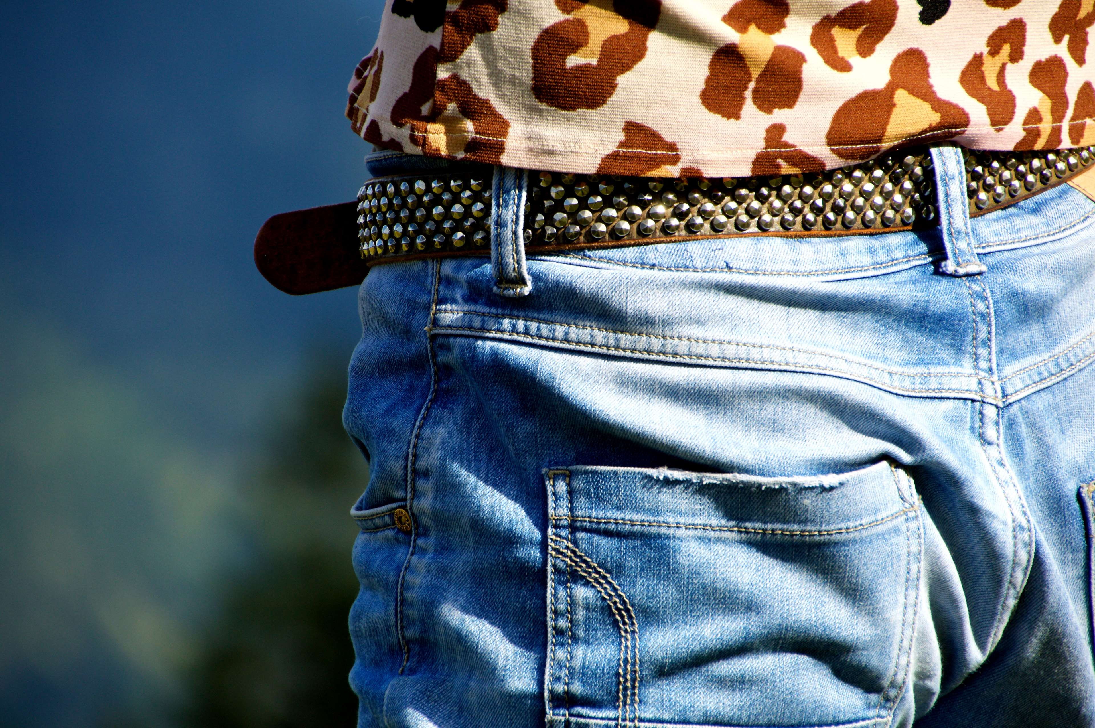 style, adult, jeans, one person, outdoors, seam, rivet, leather, textile, personal accessory, brass, clothes, standing, rear view, day, fashionable, summer, HD Wallpaper