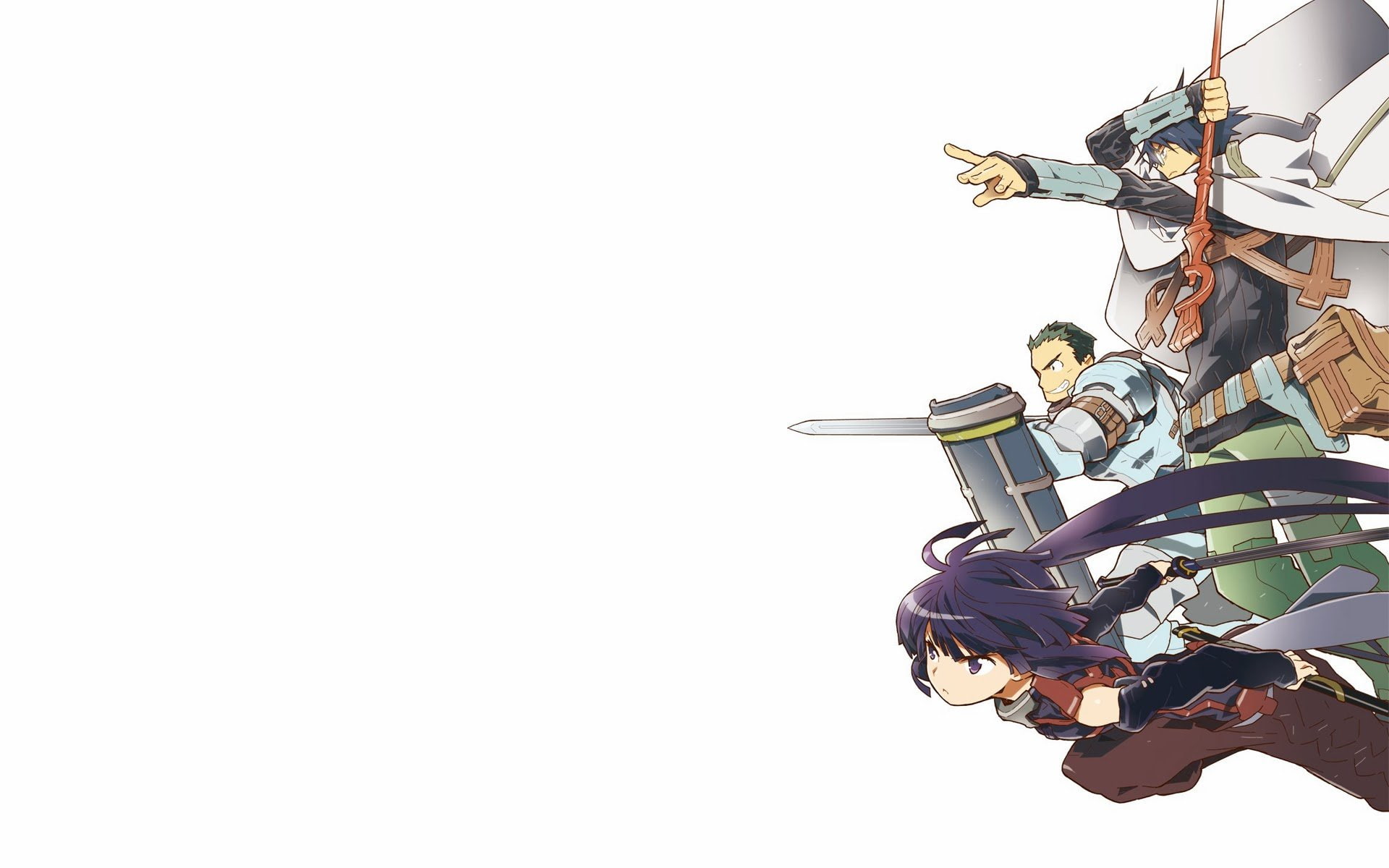 eyes, naotsugu, long, 1080P, armor, glasses, jpeg, ponytail, purple, duplicate, artifacts, log, staff, hair, horizon, weapon, shiroe, HD Wallpaper