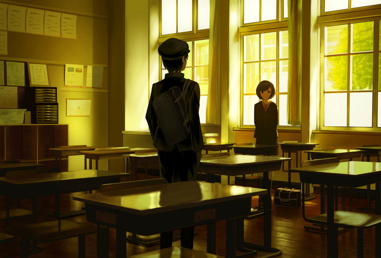 short, brown, seifuku, 720P, hat, hair, skirt, black, artifacts, jpeg, nauimusuka, original, HD Wallpaper