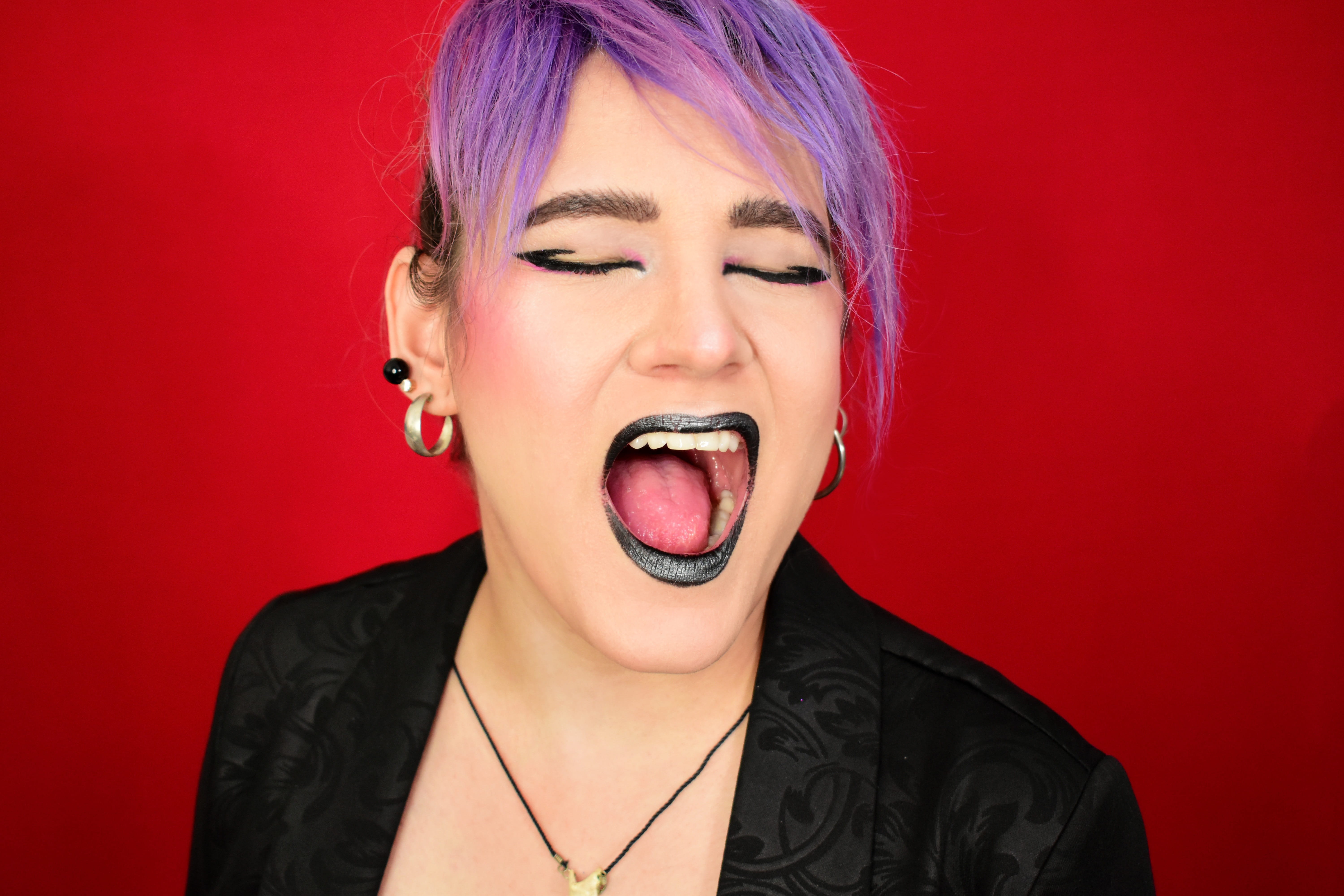 hair, rocker, colored background, young adult, cry, make-up, model, red, makeup, fashion model, style, black, human face, human body part, subculture, adult, HD Wallpaper