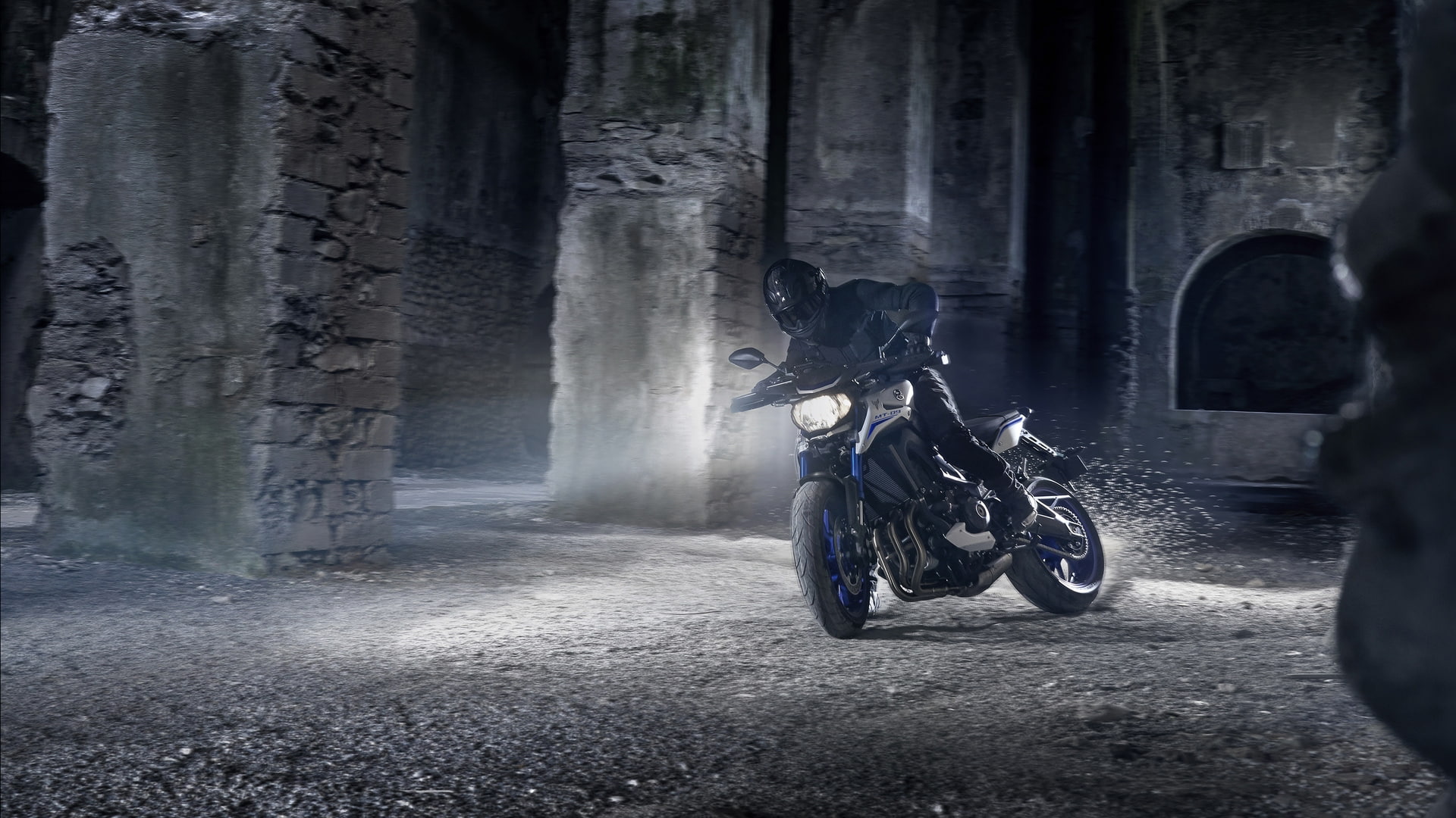built structure, Yamaha, mode of transportation, one person, motorcycle, full length, nature, transportation, 1080P, building, land vehicle, mt, wall - building feature, HD Wallpaper