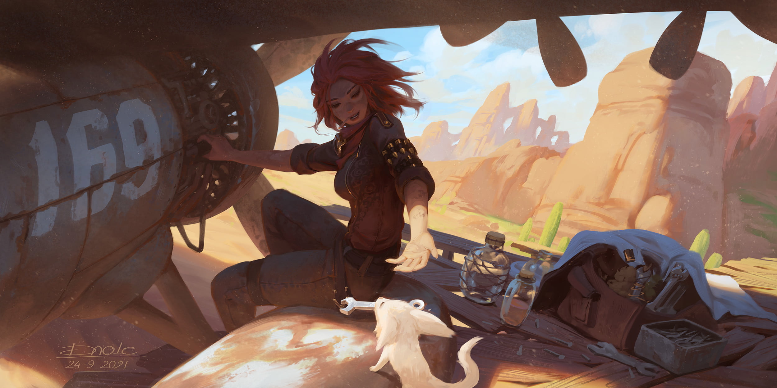 aircraft, artwork, 2021 (Year), vehicle, Dao Trong Le, tools, women, 1080P, redhead, HD Wallpaper