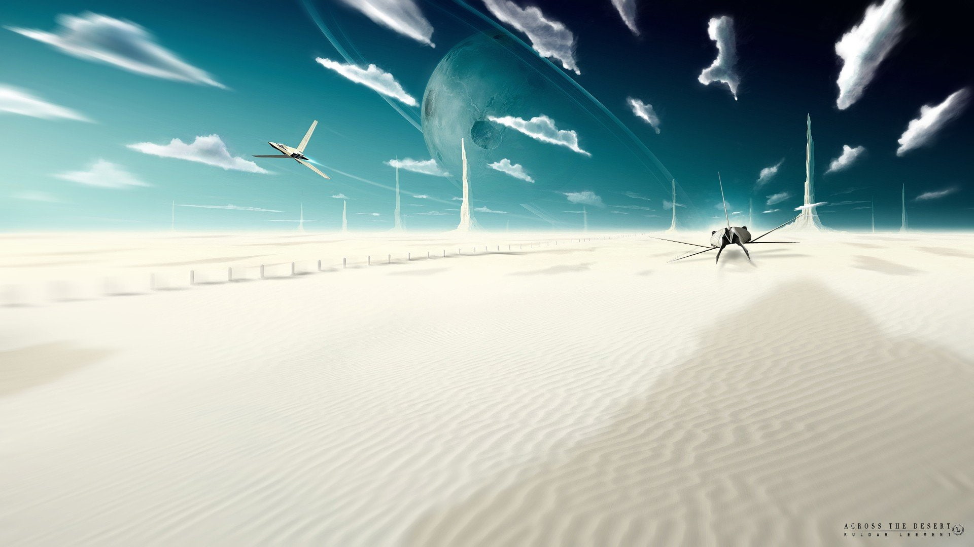 Deserts, sand, fiction, landscapes, 1080P, Fictional, aircraft, Leement, clouds, artwork, Kuldar, science, HD Wallpaper