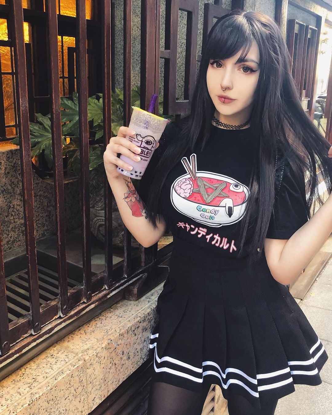 black hair, 720P, piercing, inked girls, Momoka, tattoo, Phone HD Wallpaper