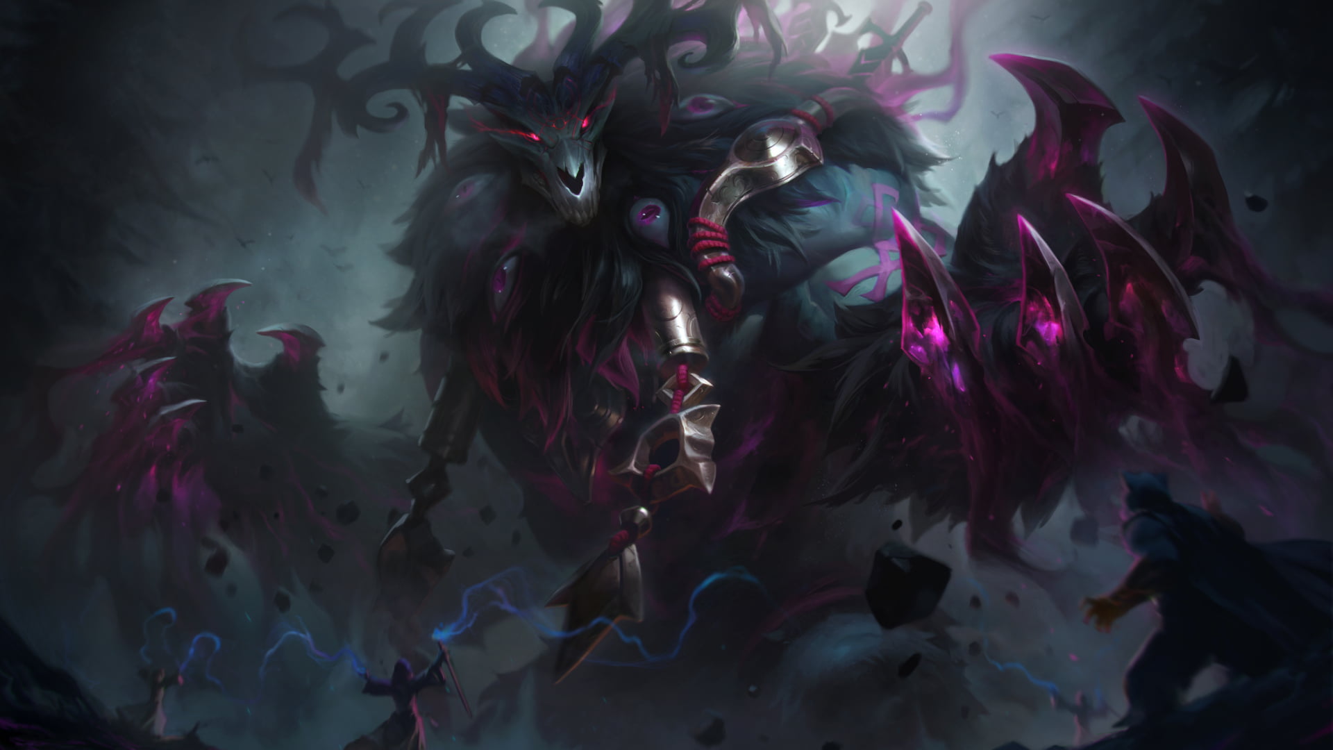 League of Legends, dark background, Volibear, video game art, video game characters, magic, 1080P, HD Wallpaper