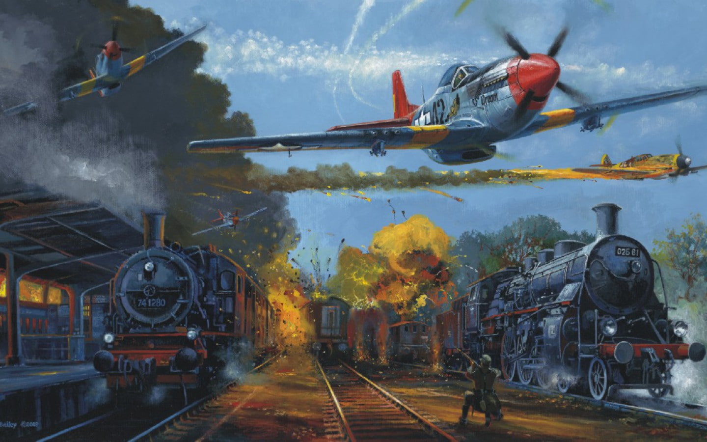 art, tuskegee, trains, bf, airmen, 720P, ford, x, hd, p, paintings, mustang, cars, aircrafts, HD Wallpaper